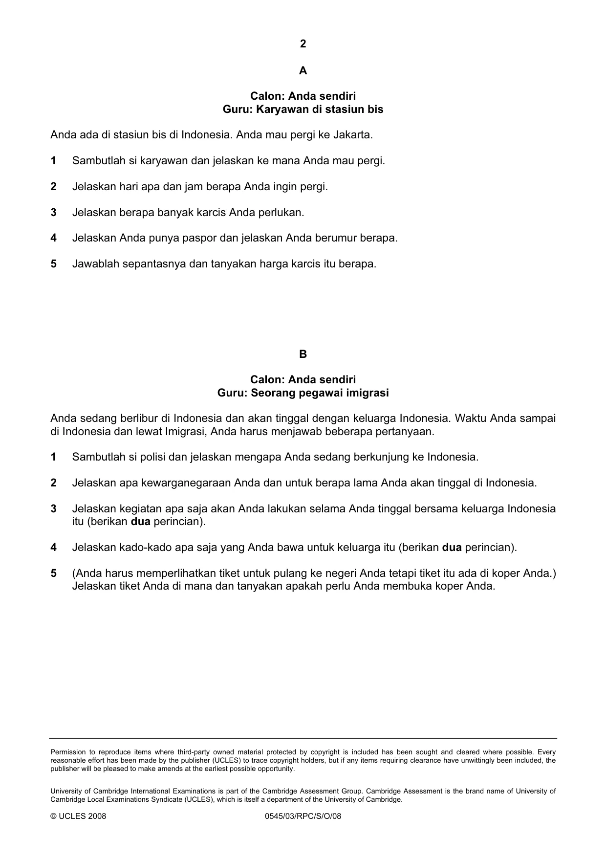 Cambridge IGCSE Indonesian - Foreign Language 0545 2008 Oct/Nov Paper 3 · Variant 0 question paper, page 8 of 18