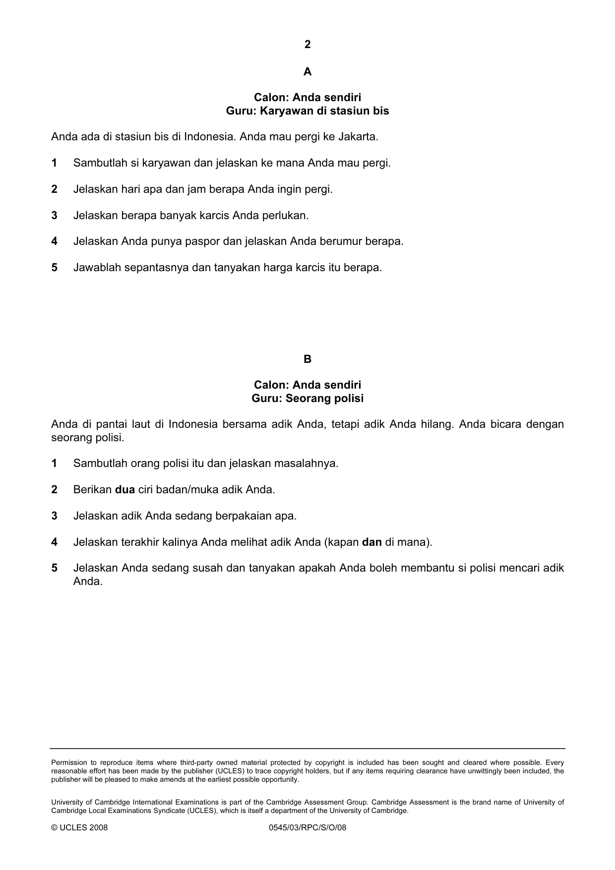 Cambridge IGCSE Indonesian - Foreign Language 0545 2008 Oct/Nov Paper 3 · Variant 0 question paper, page 10 of 18