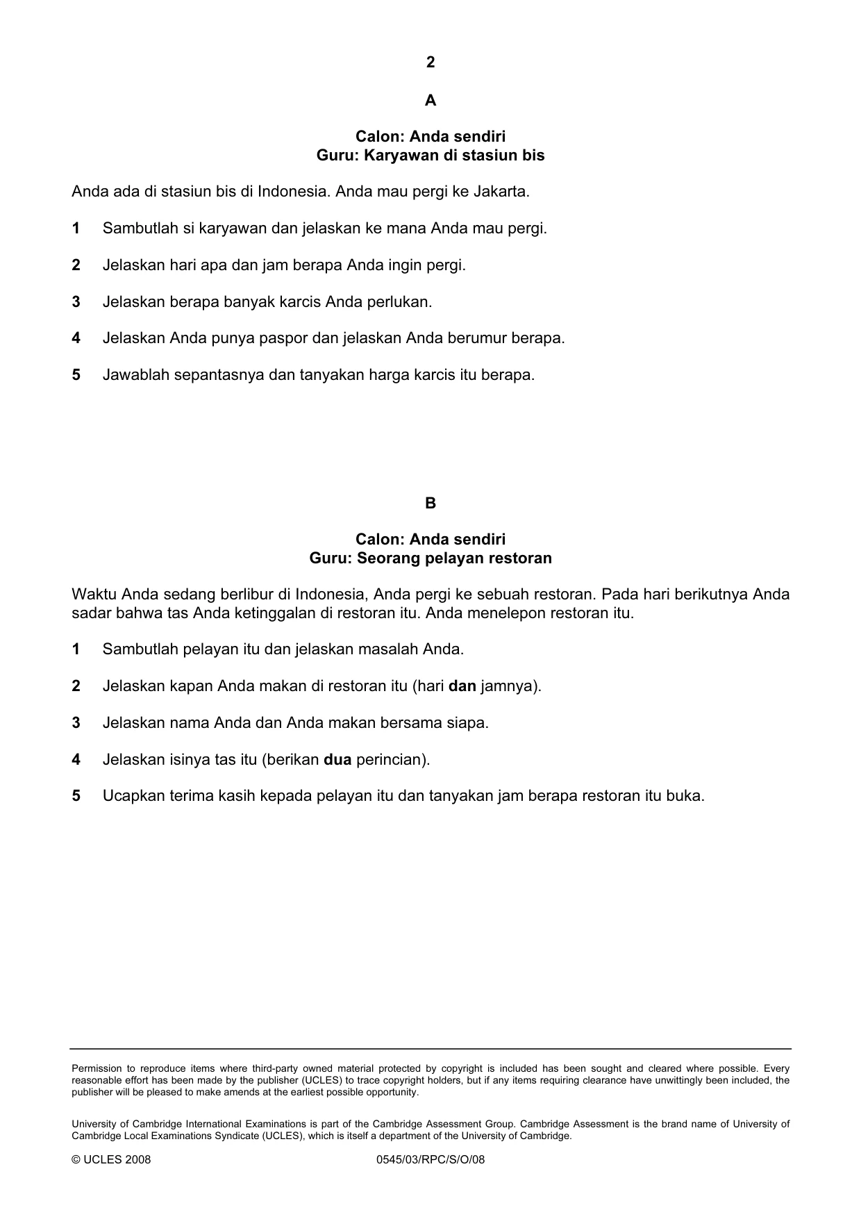 Cambridge IGCSE Indonesian - Foreign Language 0545 2008 Oct/Nov Paper 3 · Variant 0 question paper, page 12 of 18