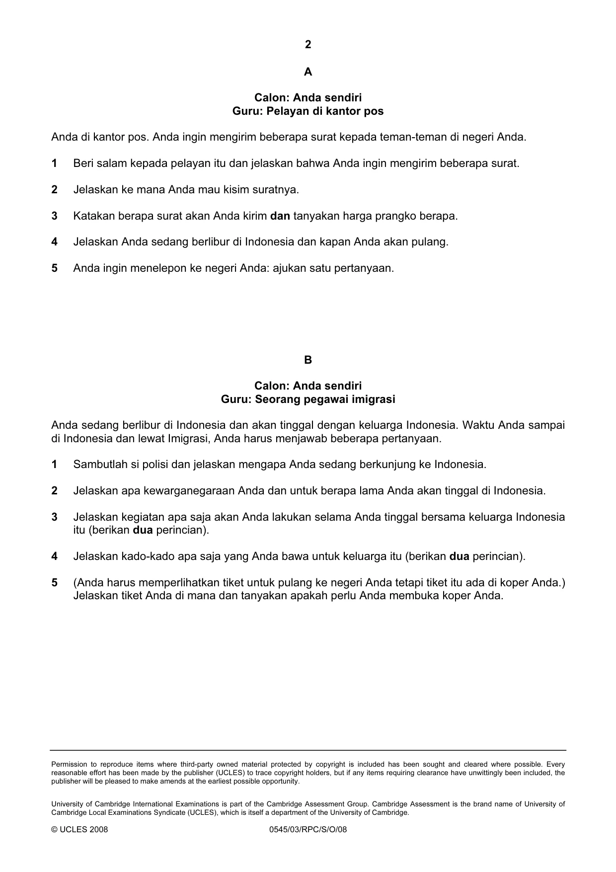 Cambridge IGCSE Indonesian - Foreign Language 0545 2008 Oct/Nov Paper 3 · Variant 0 question paper, page 14 of 18