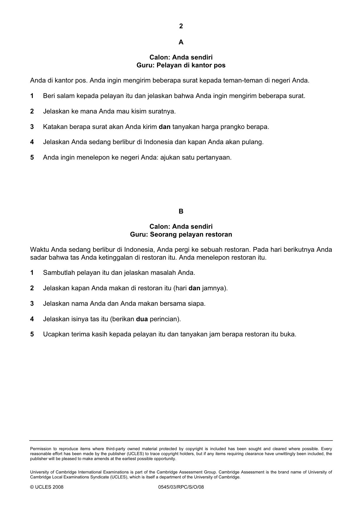 Cambridge IGCSE Indonesian - Foreign Language 0545 2008 Oct/Nov Paper 3 · Variant 0 question paper, page 18 of 18