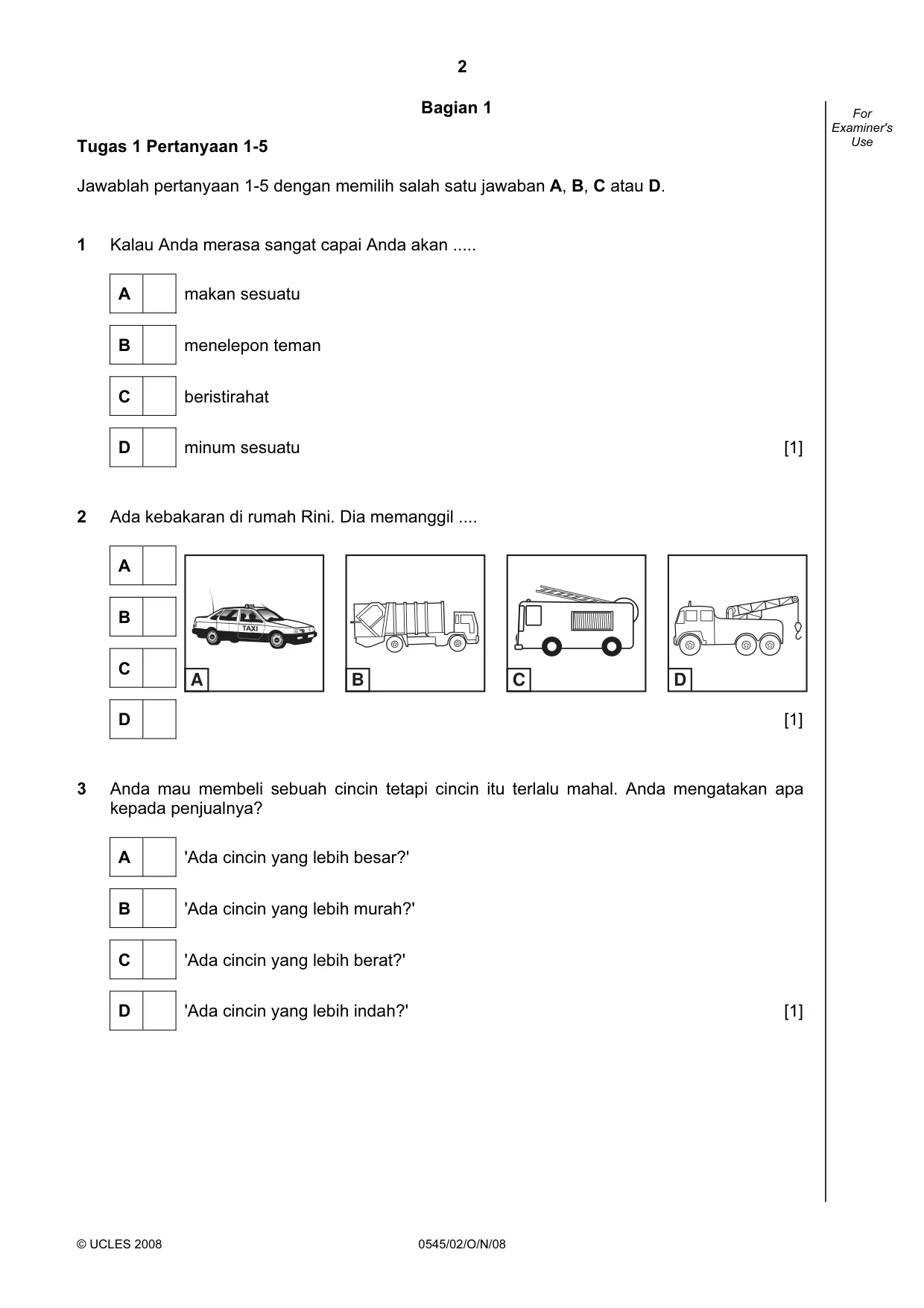 Cambridge IGCSE Indonesian - Foreign Language 0545 2008 Oct/Nov Paper 2 · Variant 1 question paper, page 2 of 16