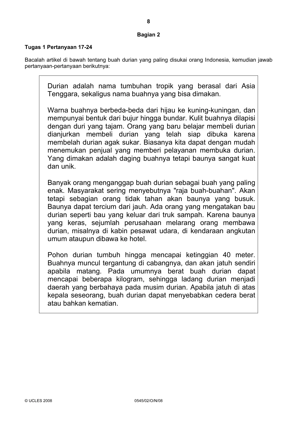 Cambridge IGCSE Indonesian - Foreign Language 0545 2008 Oct/Nov Paper 2 · Variant 1 question paper, page 8 of 16