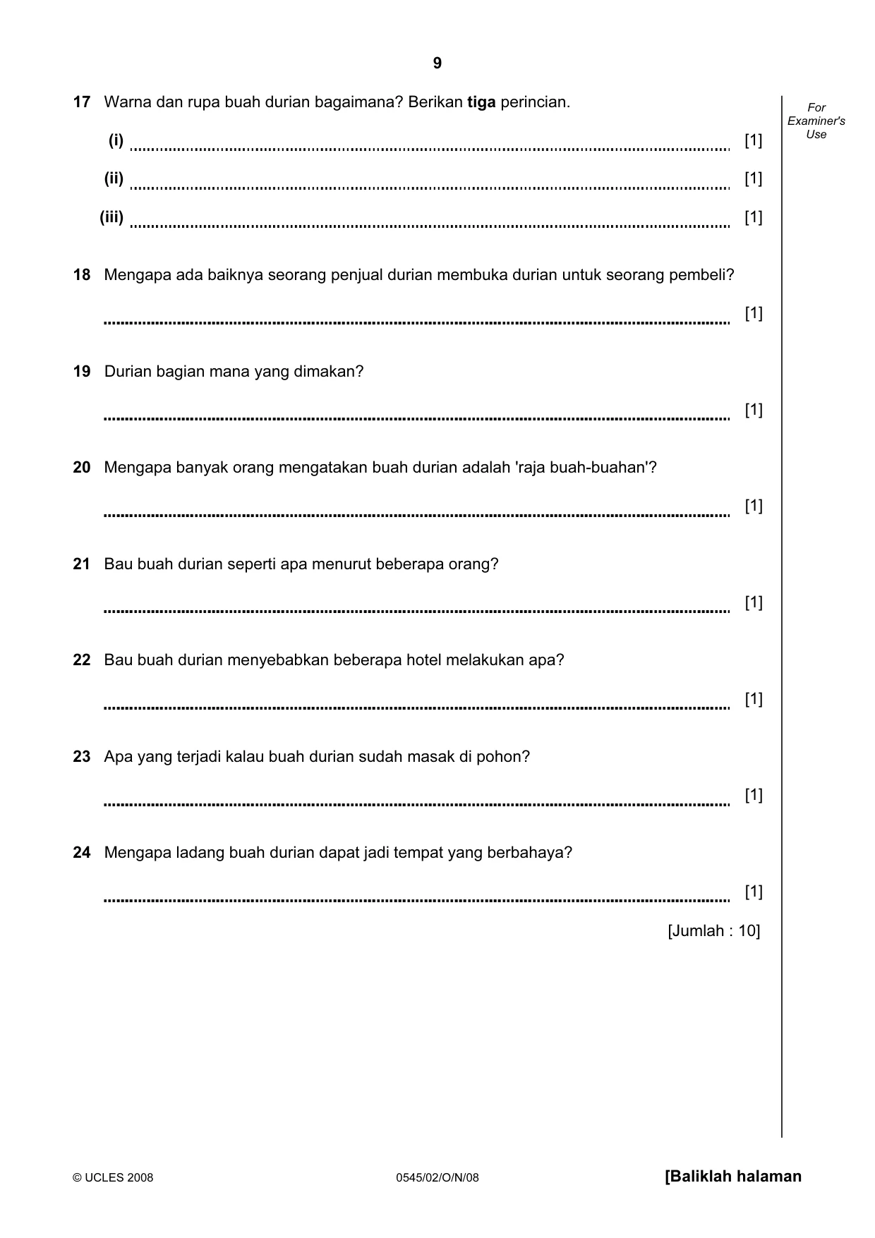 Cambridge IGCSE Indonesian - Foreign Language 0545 2008 Oct/Nov Paper 2 · Variant 1 question paper, page 9 of 16
