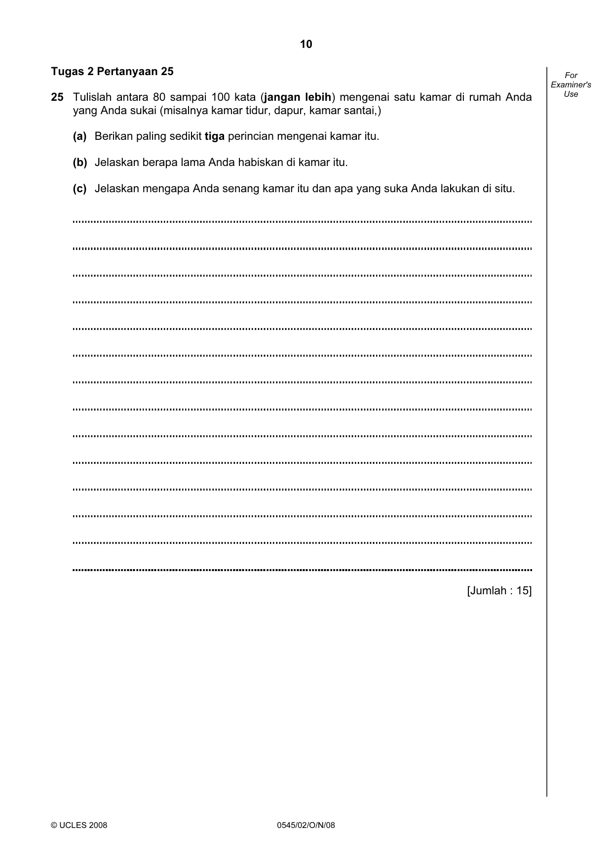 Cambridge IGCSE Indonesian - Foreign Language 0545 2008 Oct/Nov Paper 2 · Variant 1 question paper, page 10 of 16