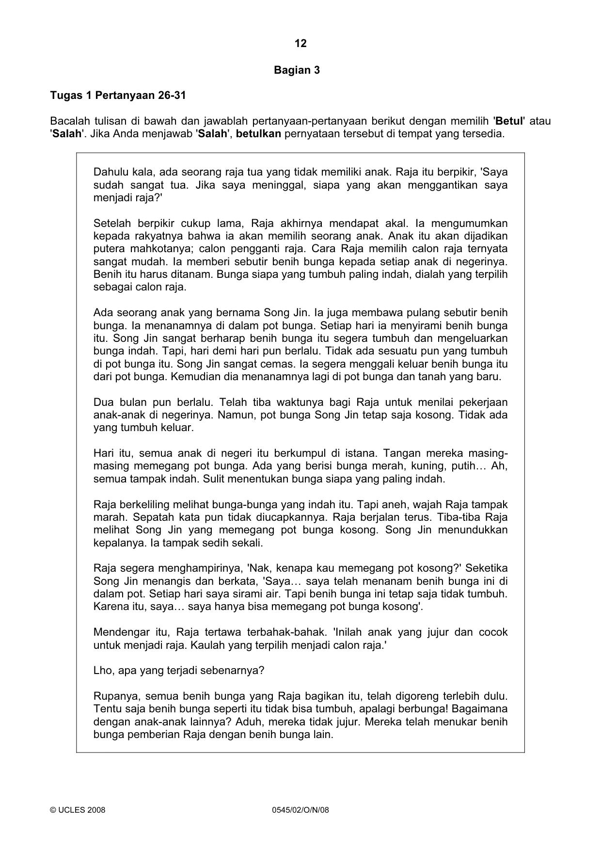 Cambridge IGCSE Indonesian - Foreign Language 0545 2008 Oct/Nov Paper 2 · Variant 1 question paper, page 12 of 16