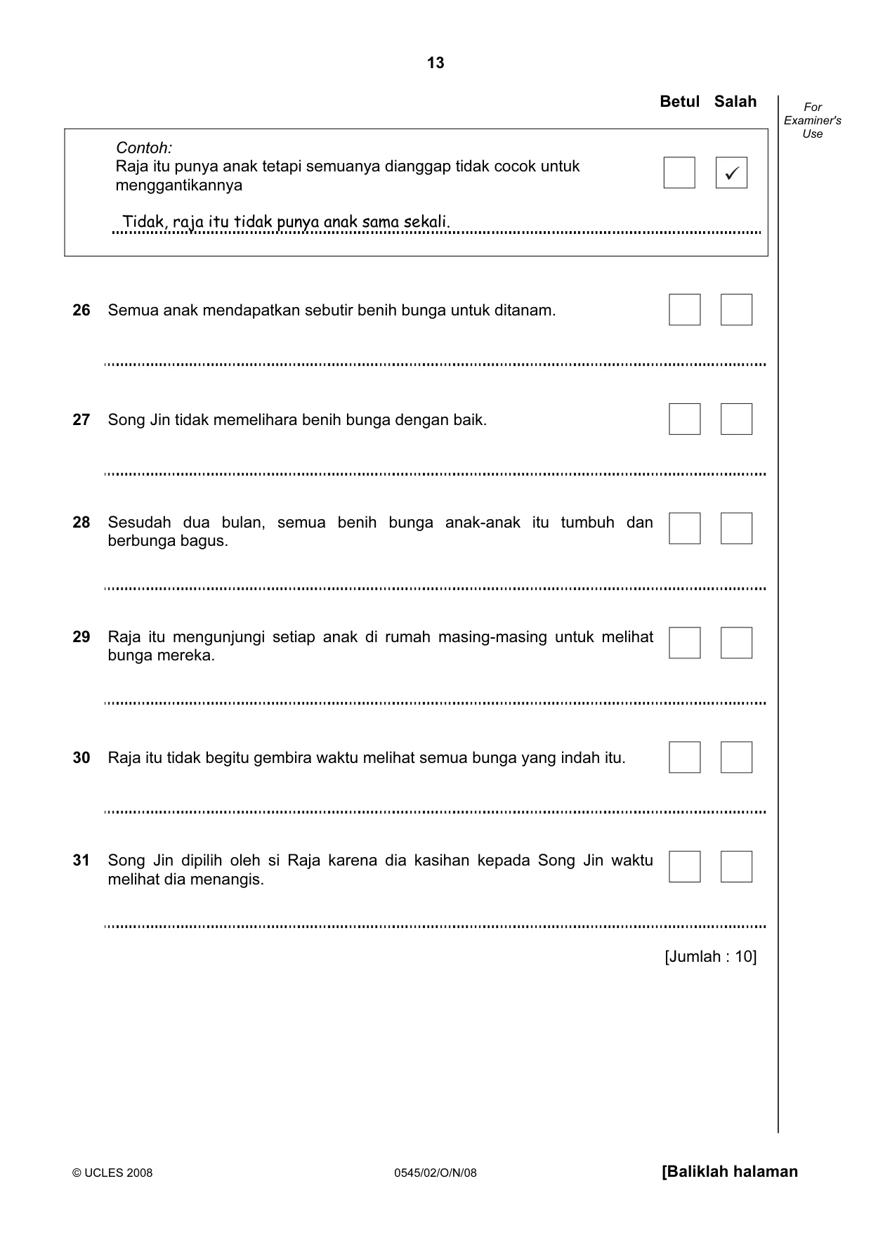 Cambridge IGCSE Indonesian - Foreign Language 0545 2008 Oct/Nov Paper 2 · Variant 1 question paper, page 13 of 16