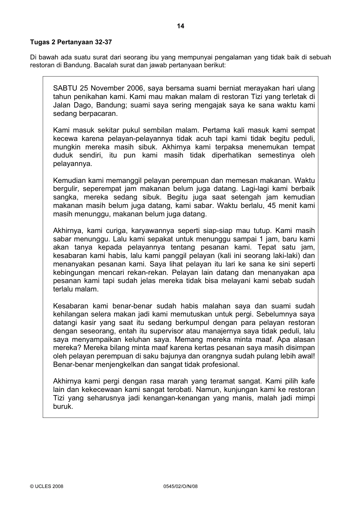 Cambridge IGCSE Indonesian - Foreign Language 0545 2008 Oct/Nov Paper 2 · Variant 1 question paper, page 14 of 16