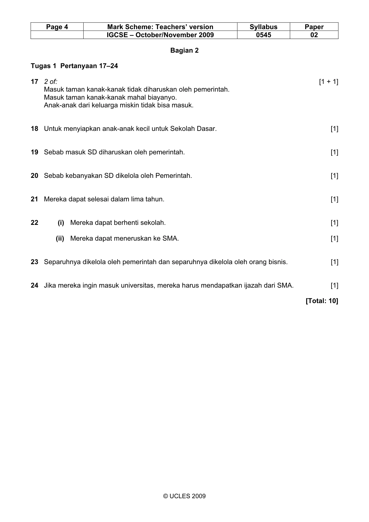 Mark scheme, page 4 of 10