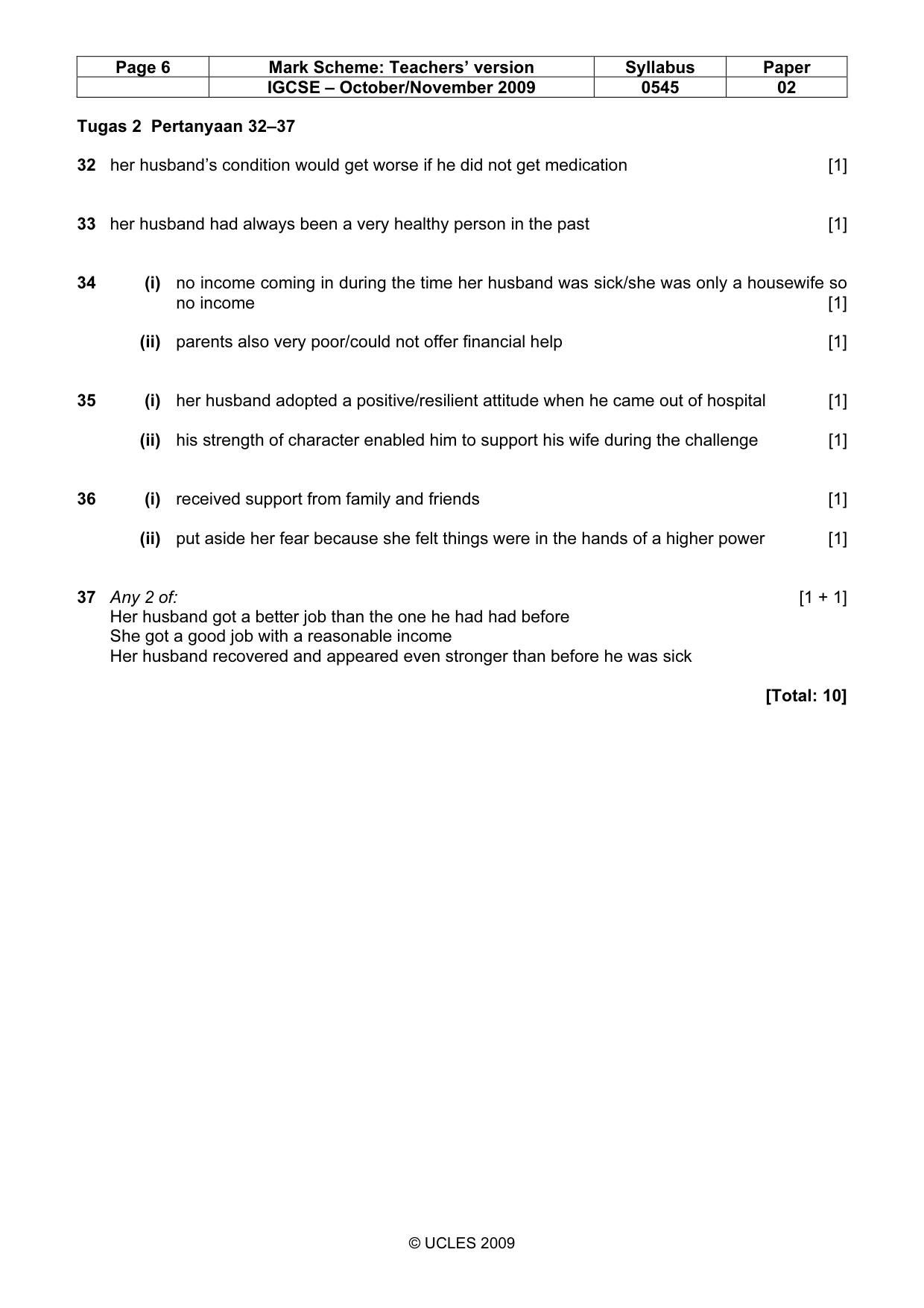 Mark scheme, page 6 of 10
