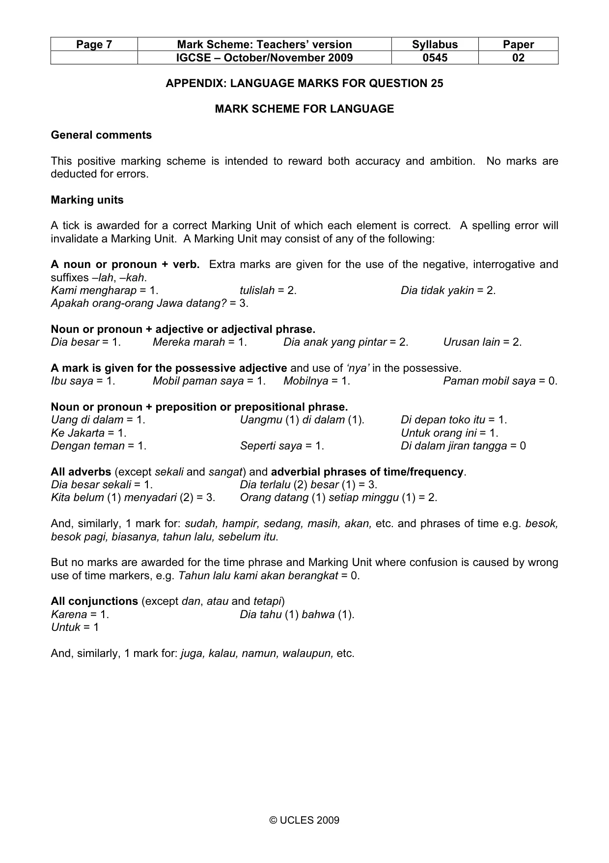 Mark scheme, page 7 of 10