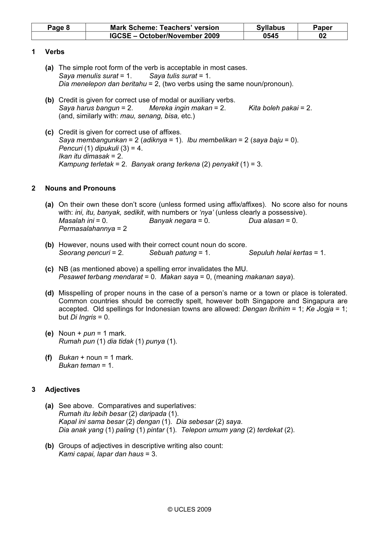Mark scheme, page 8 of 10