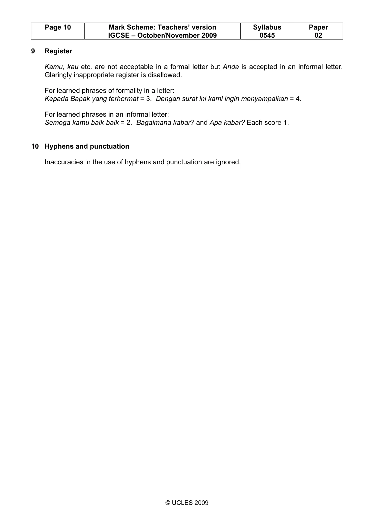 Mark scheme, page 10 of 10