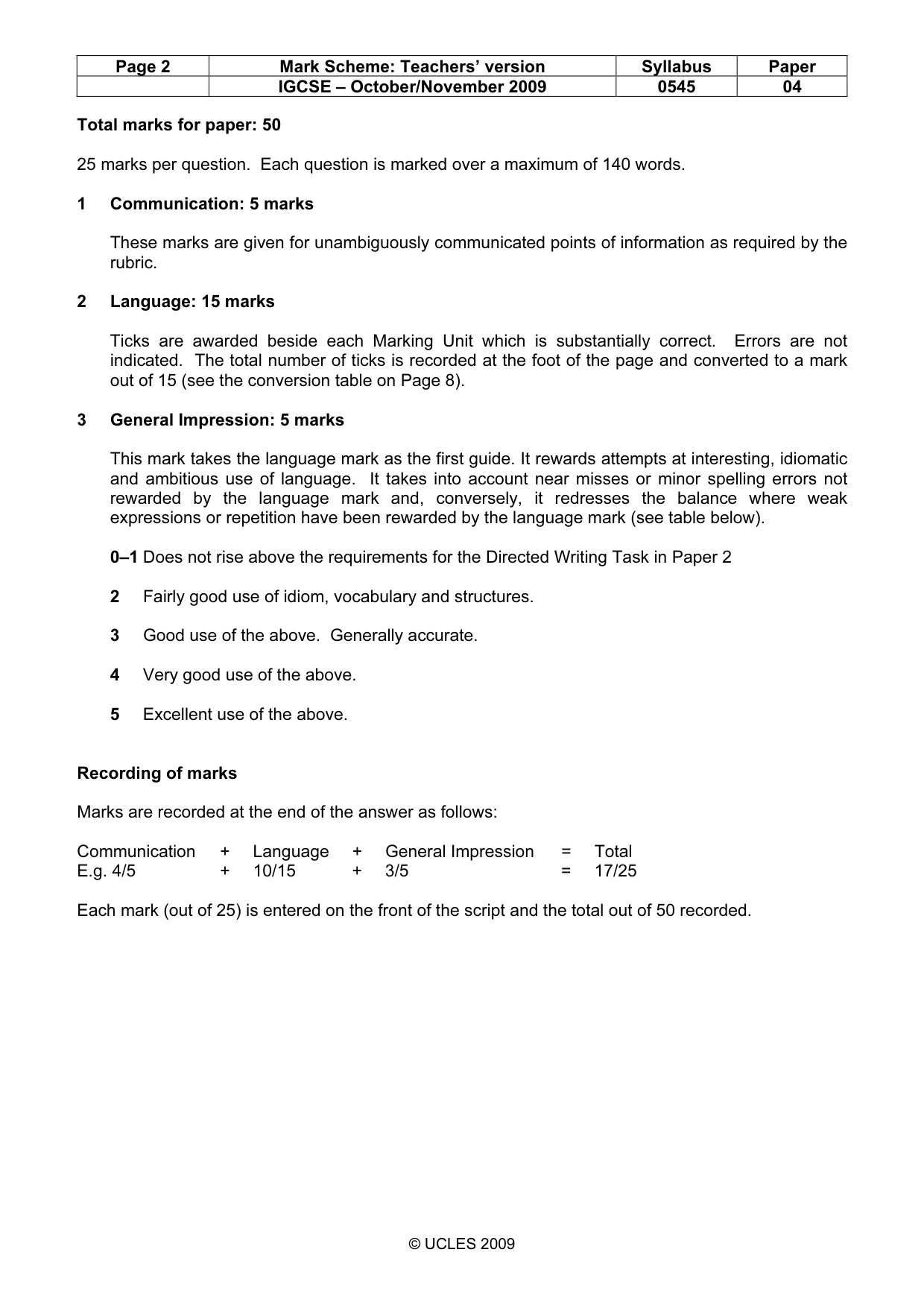 Mark scheme, page 2 of 9