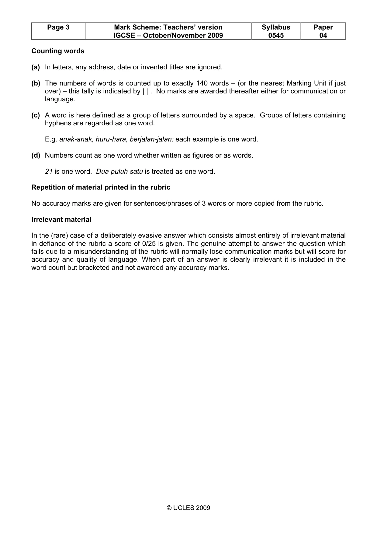 Mark scheme, page 3 of 9
