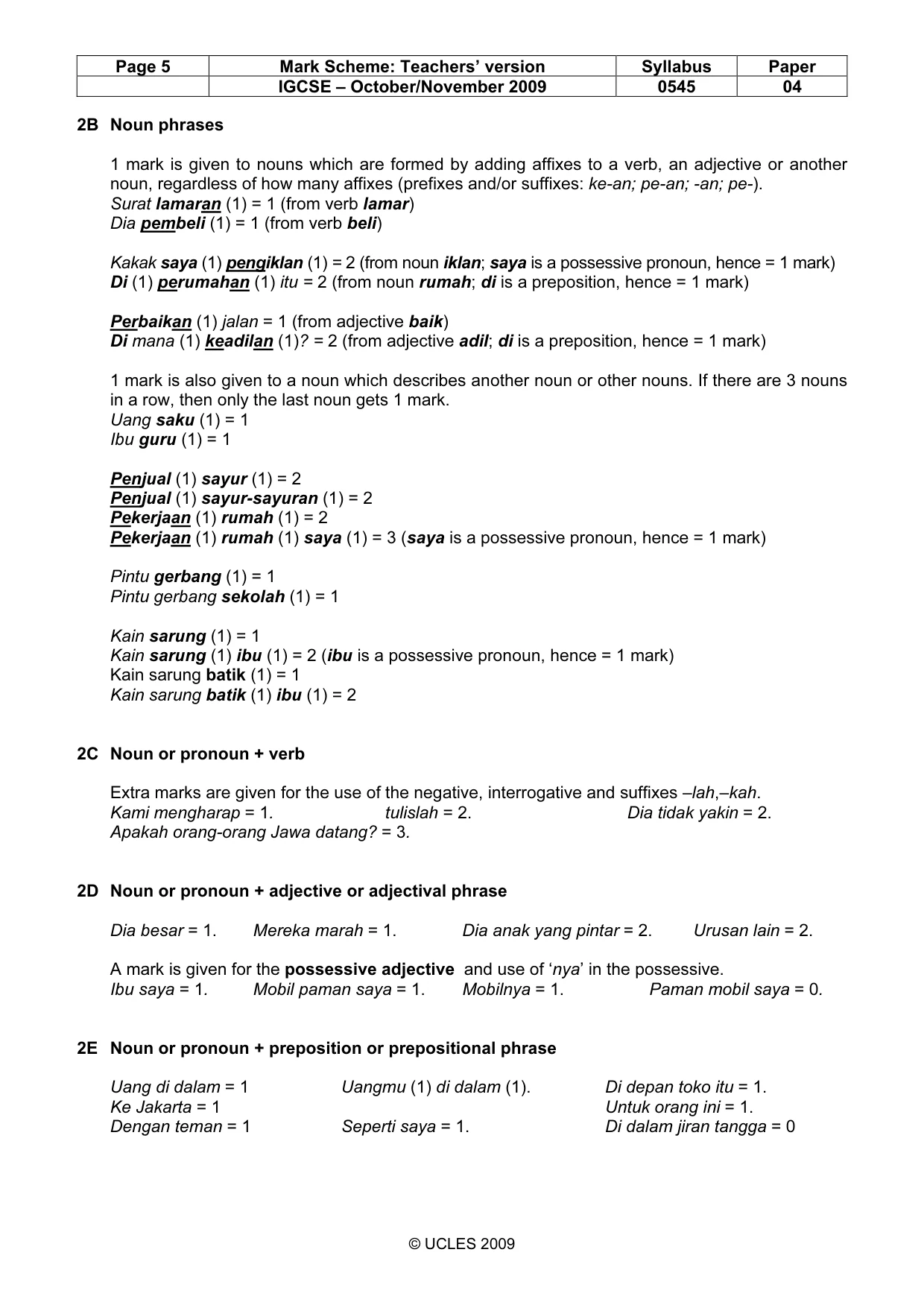 Mark scheme, page 5 of 9