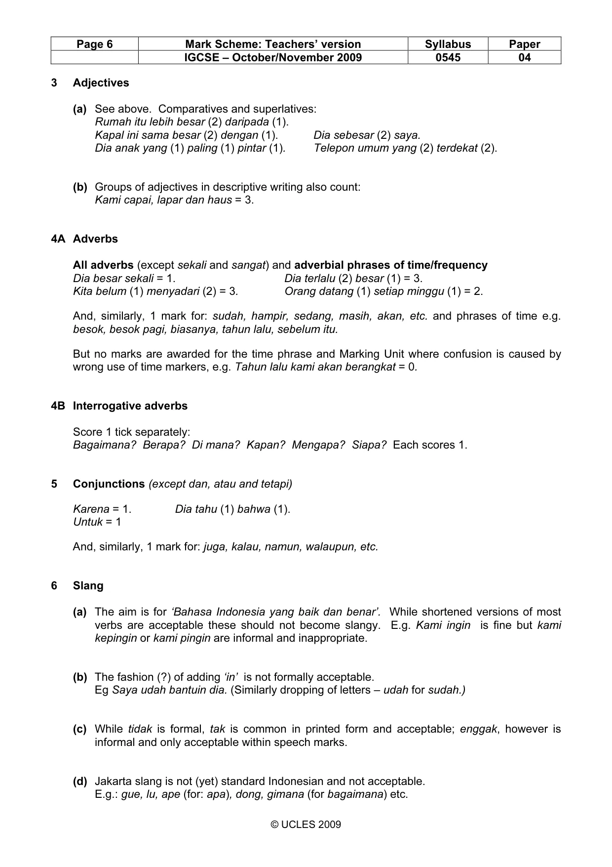 Mark scheme, page 6 of 9