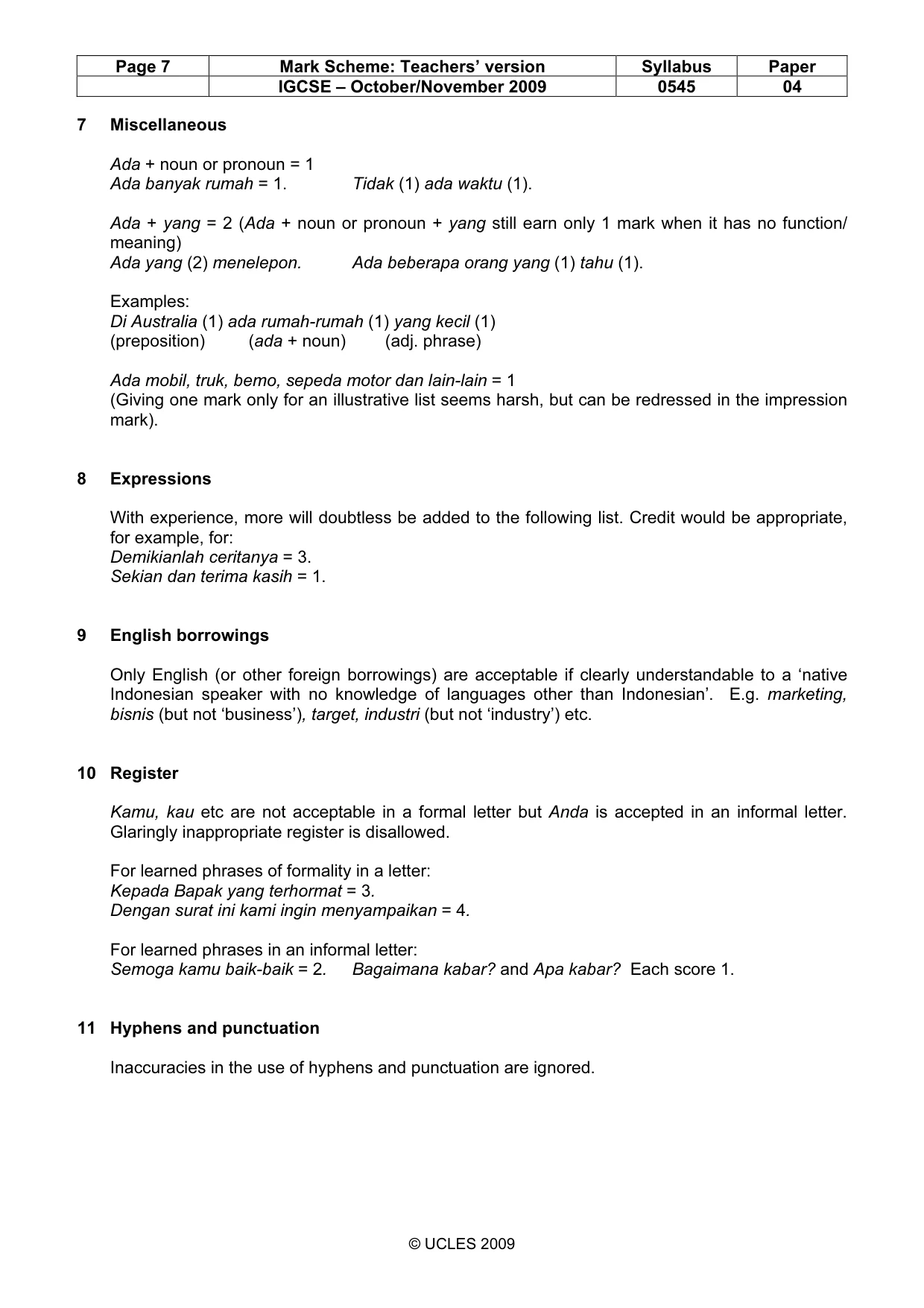 Mark scheme, page 7 of 9