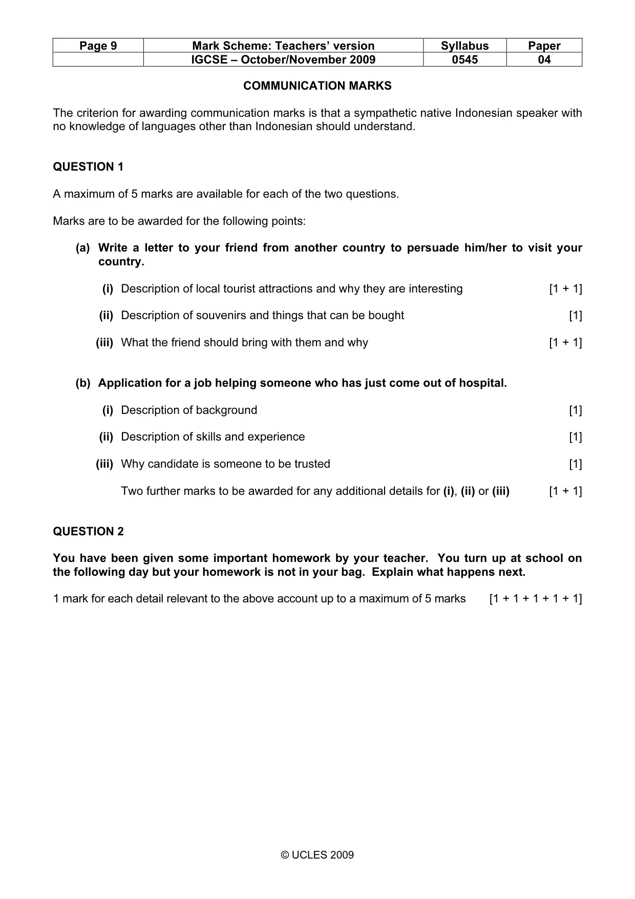 Mark scheme, page 9 of 9