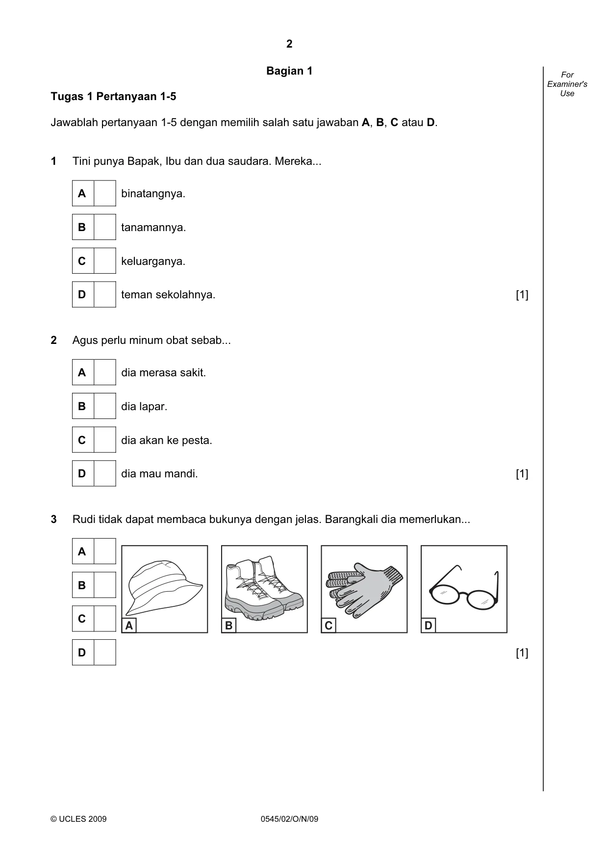 Cambridge IGCSE Indonesian - Foreign Language 0545 2009 Oct/Nov Paper 2 · Variant 1 question paper, page 2 of 16