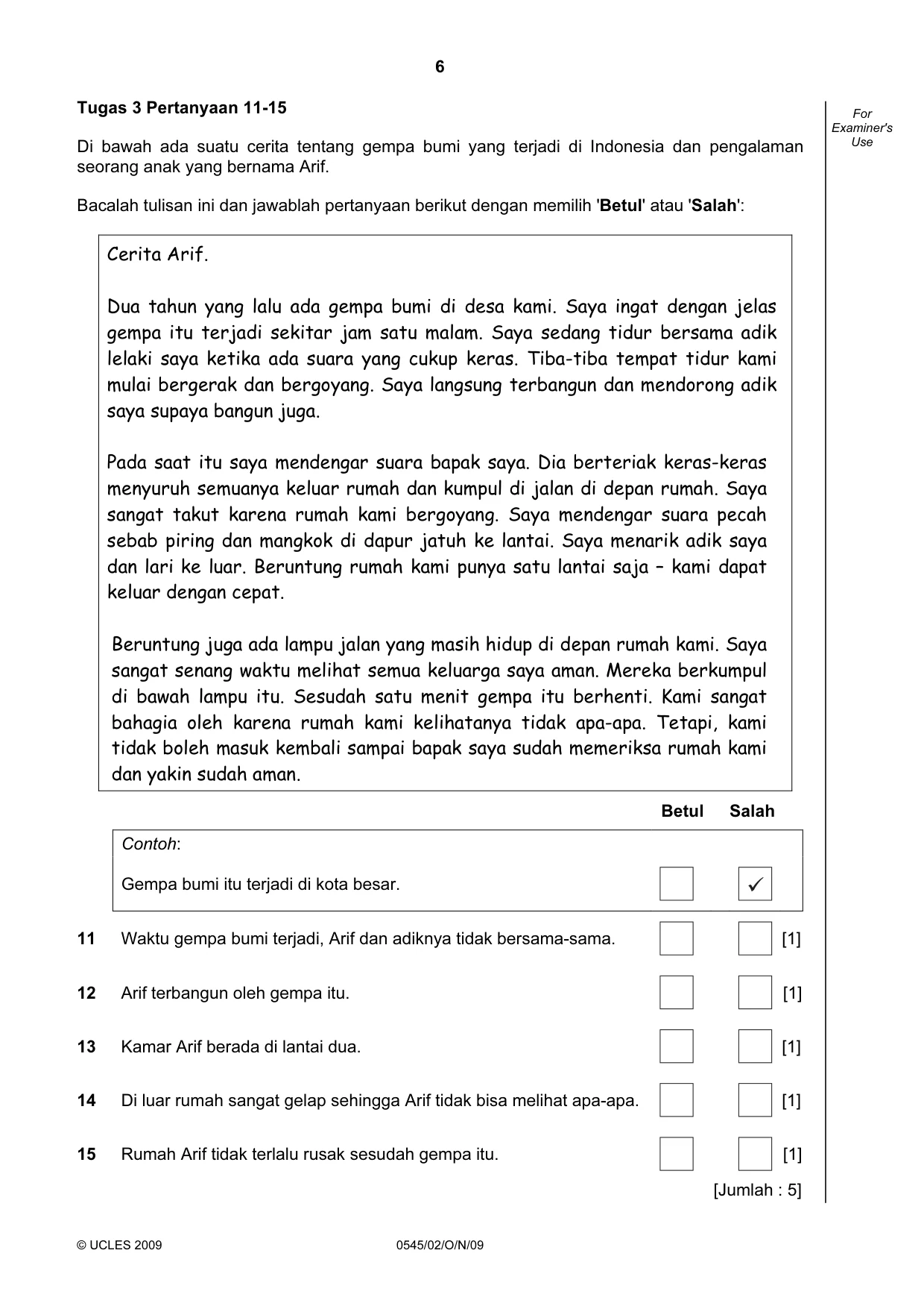Cambridge IGCSE Indonesian - Foreign Language 0545 2009 Oct/Nov Paper 2 · Variant 1 question paper, page 6 of 16