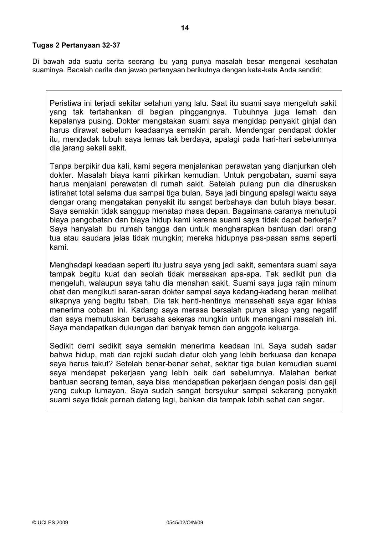 Cambridge IGCSE Indonesian - Foreign Language 0545 2009 Oct/Nov Paper 2 · Variant 1 question paper, page 14 of 16