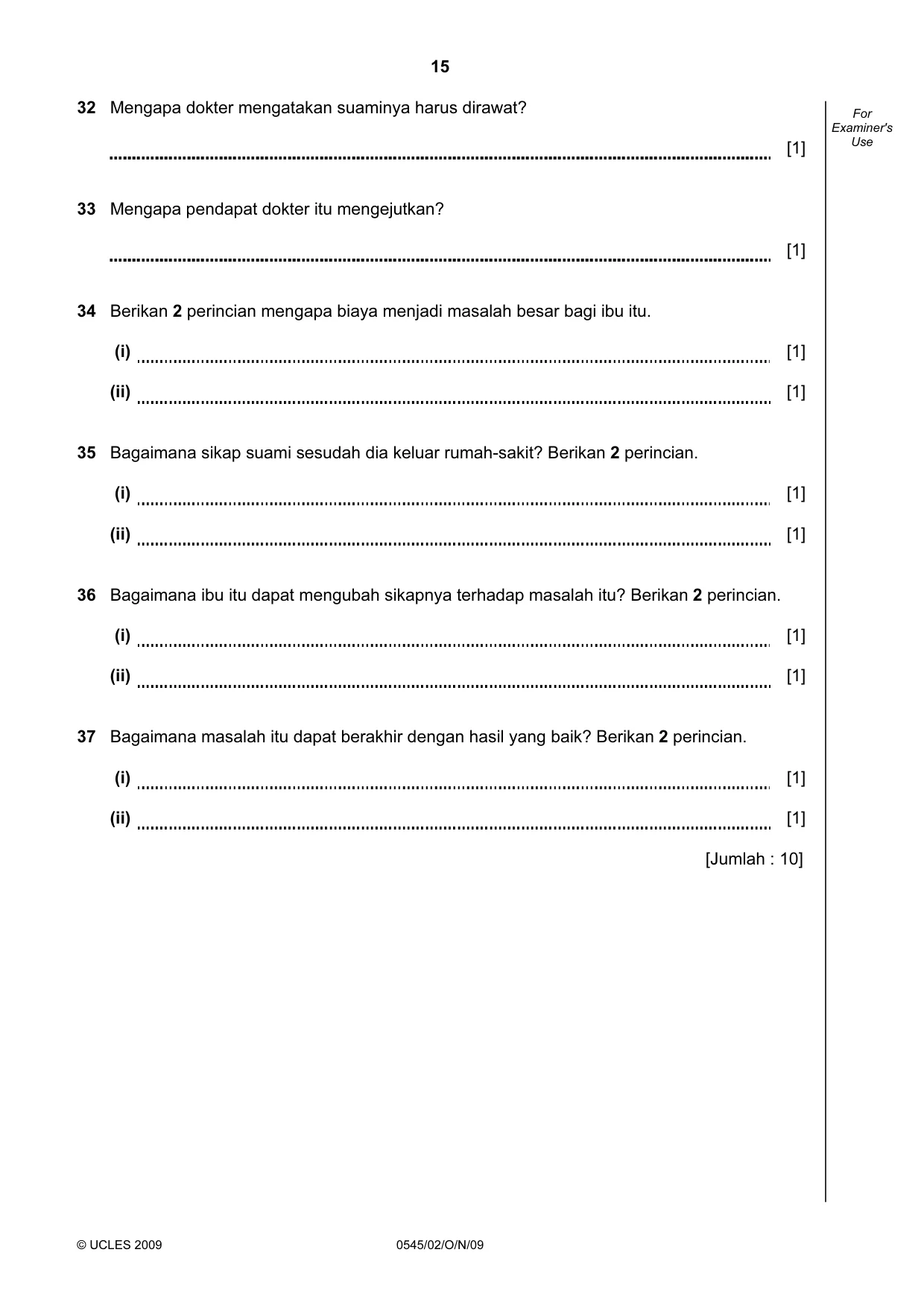 Cambridge IGCSE Indonesian - Foreign Language 0545 2009 Oct/Nov Paper 2 · Variant 1 question paper, page 15 of 16