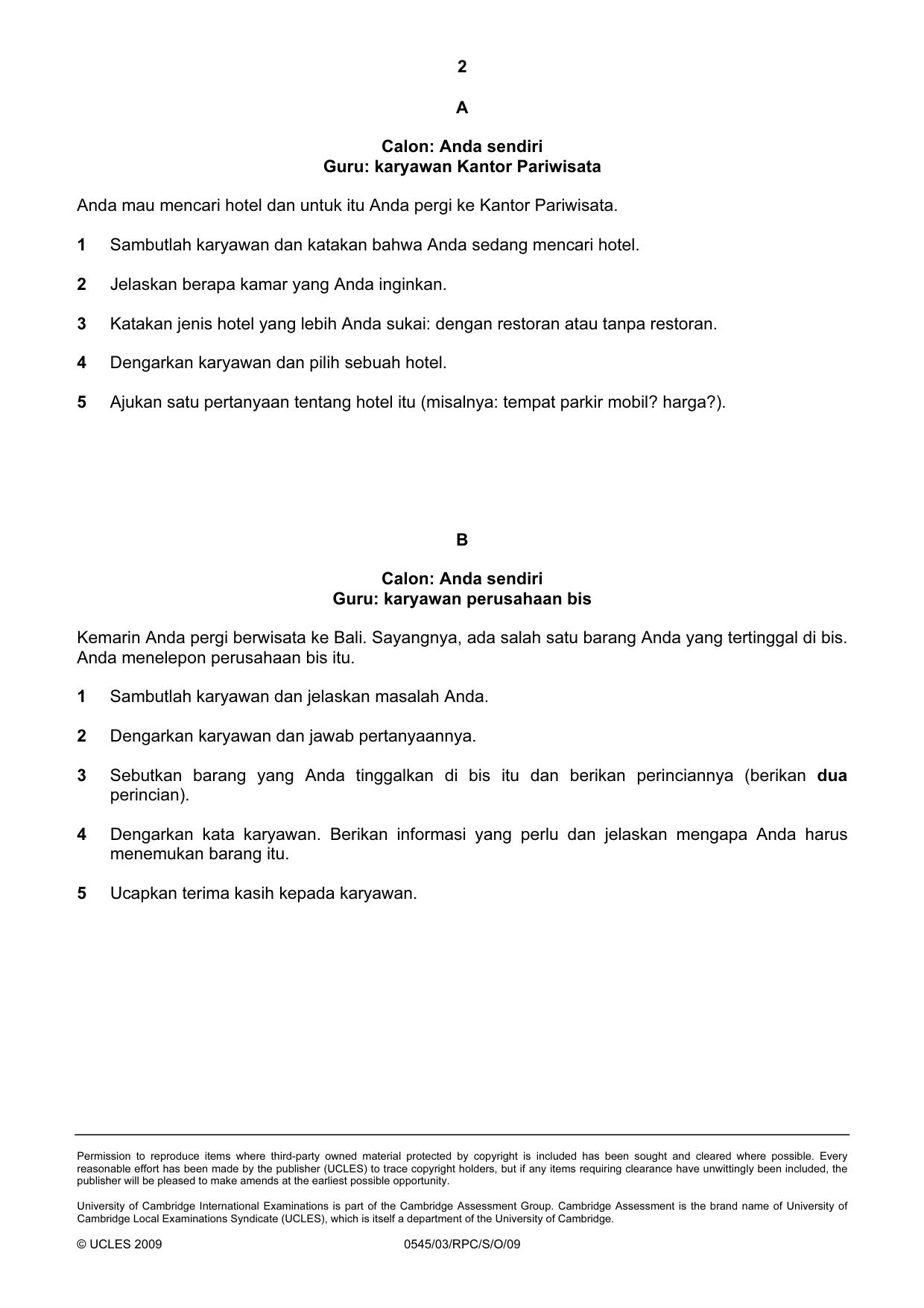 Cambridge IGCSE Indonesian - Foreign Language 0545 2009 Oct/Nov Paper 3 · Variant 1 question paper, page 4 of 18