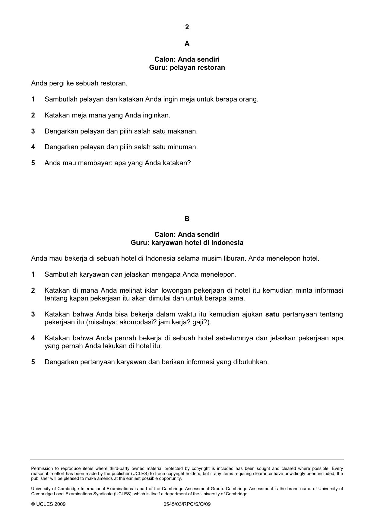 Cambridge IGCSE Indonesian - Foreign Language 0545 2009 Oct/Nov Paper 3 · Variant 1 question paper, page 12 of 18
