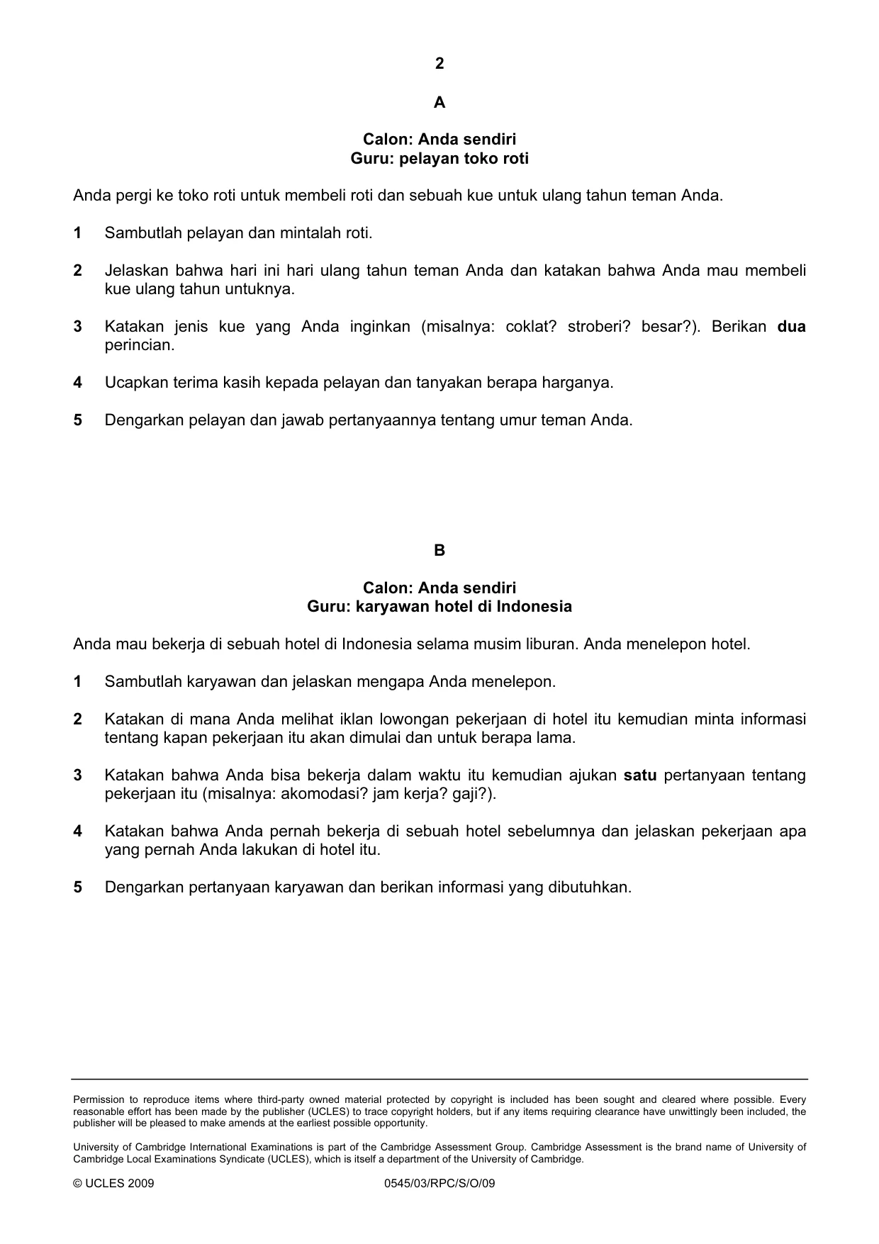 Cambridge IGCSE Indonesian - Foreign Language 0545 2009 Oct/Nov Paper 3 · Variant 1 question paper, page 18 of 18