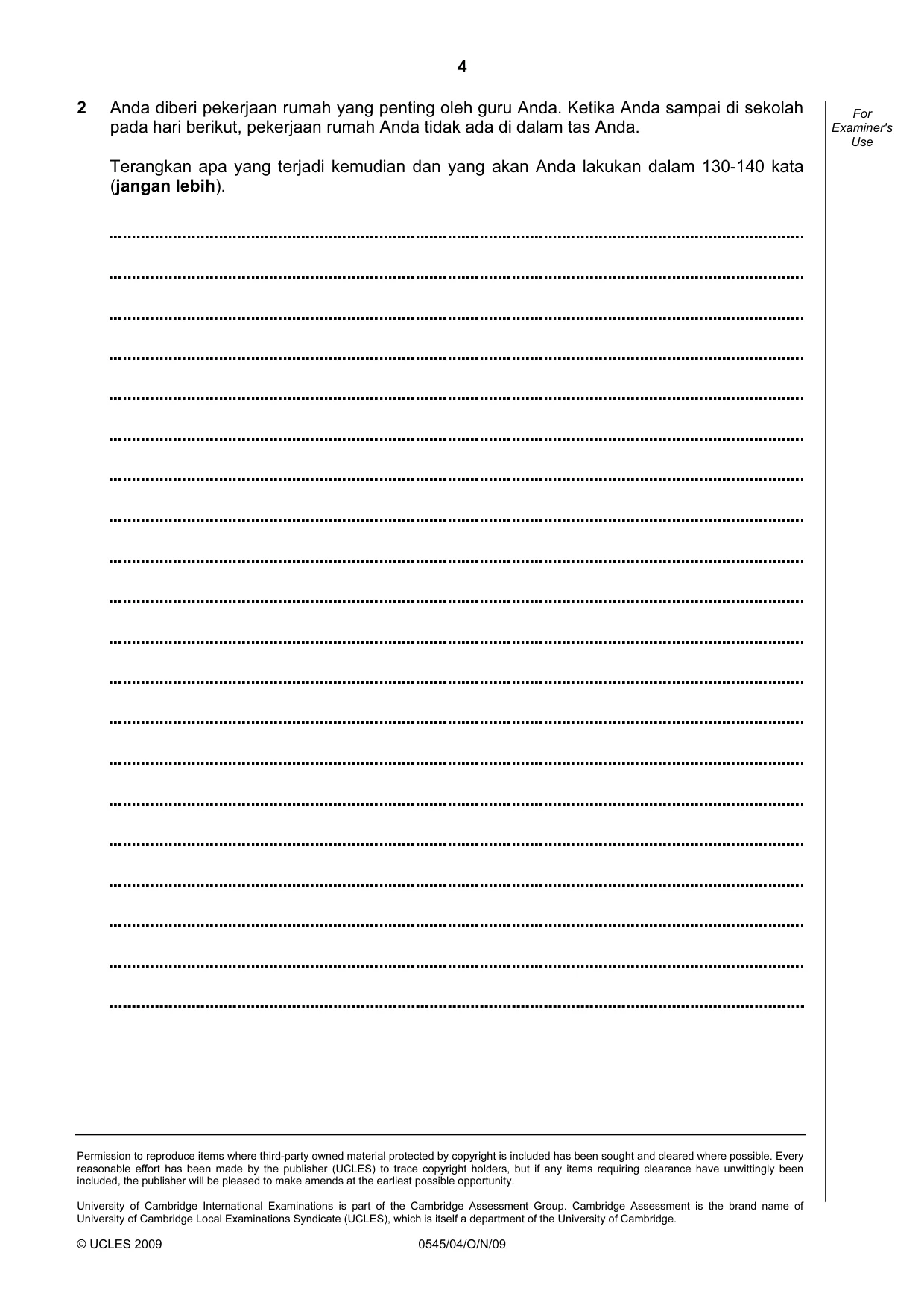 Cambridge IGCSE Indonesian - Foreign Language 0545 2009 Oct/Nov Paper 4 · Variant 1 question paper, page 4 of 4