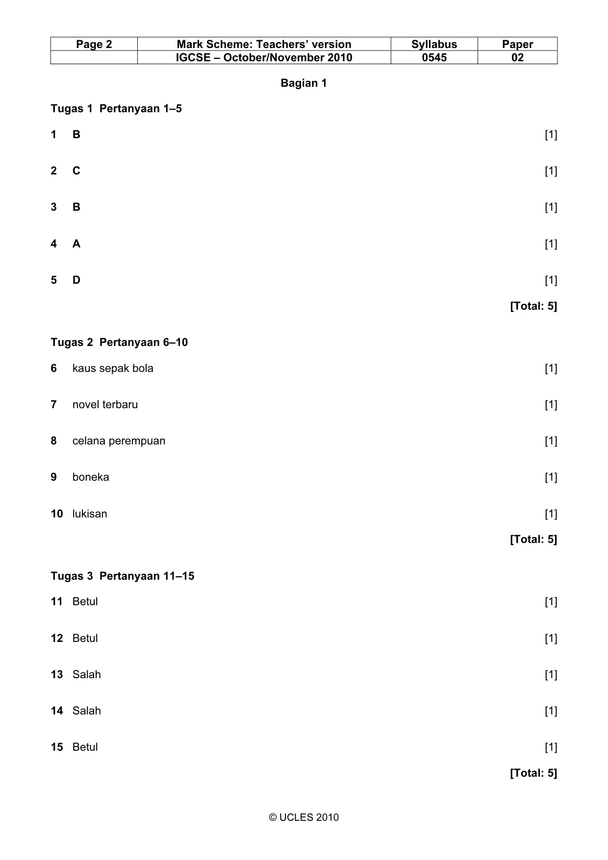 Mark scheme, page 2 of 6