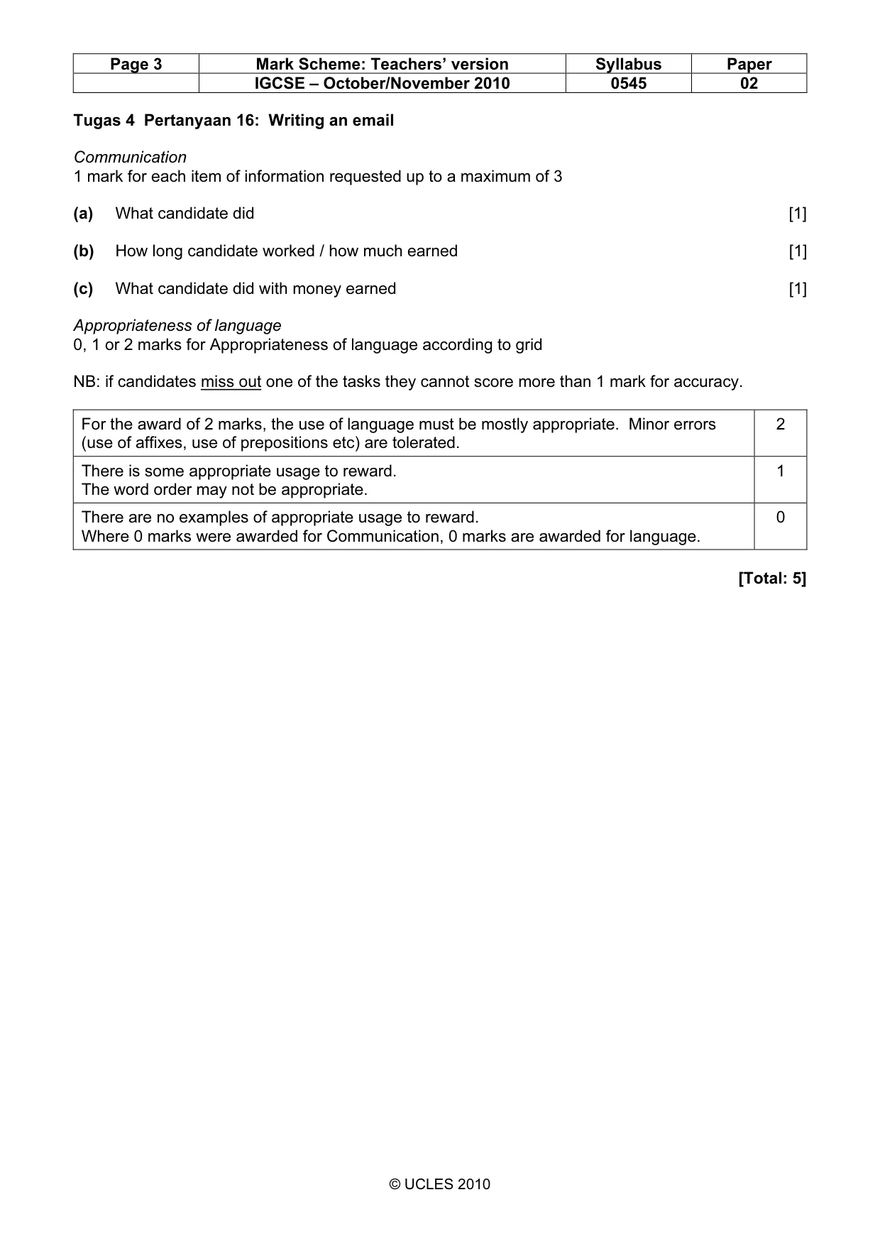 Mark scheme, page 3 of 6