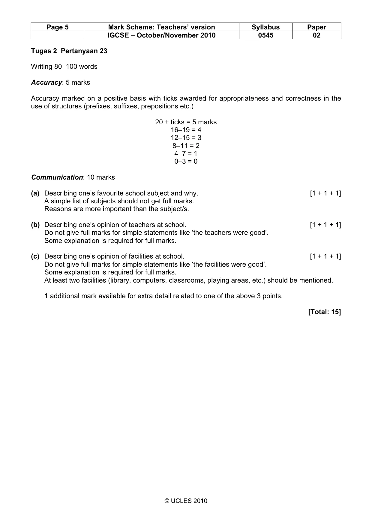 Mark scheme, page 5 of 6
