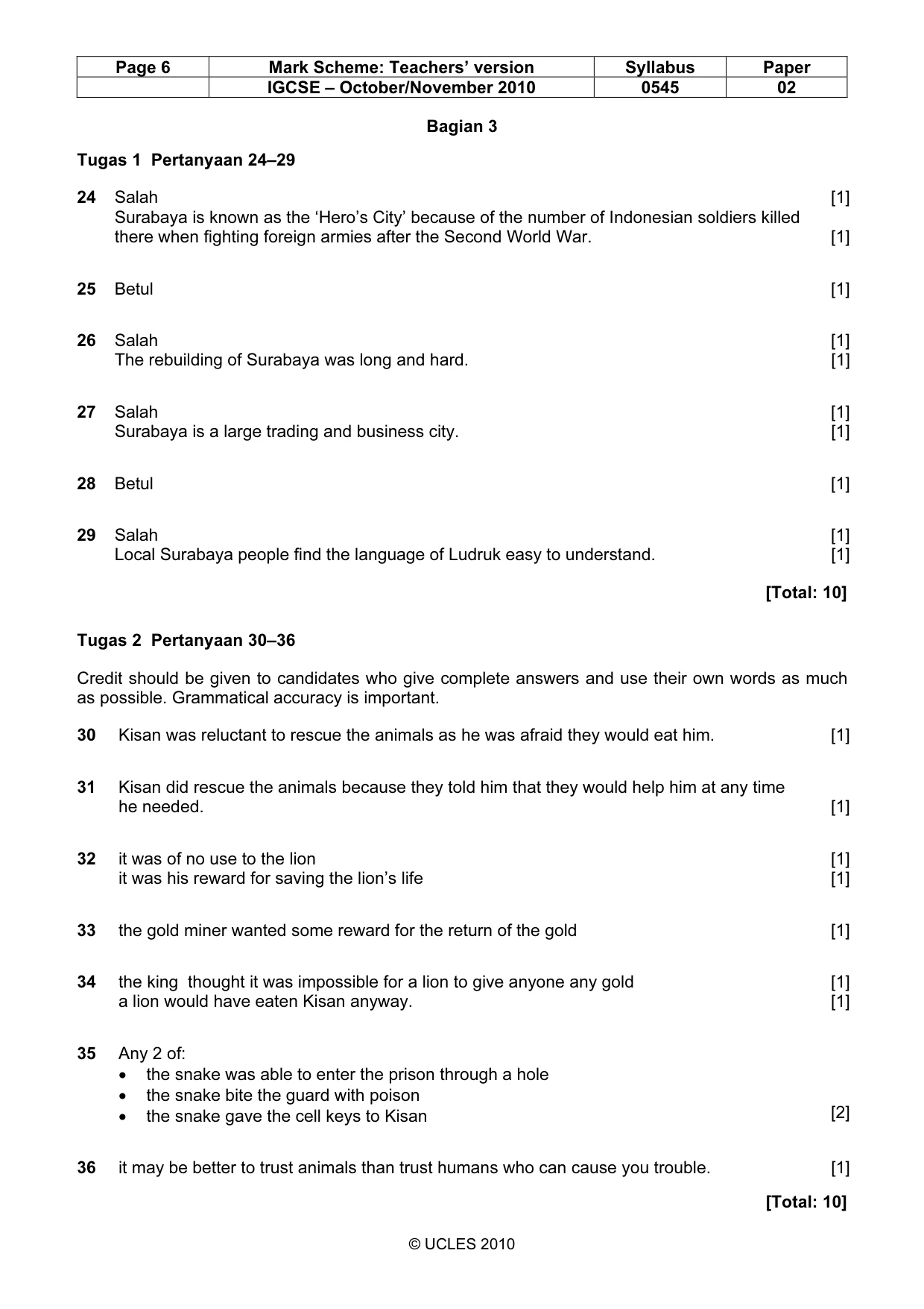 Mark scheme, page 6 of 6