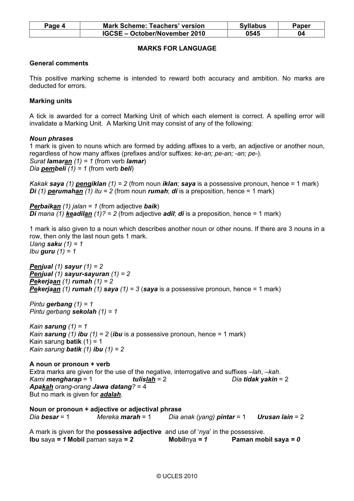 Mark scheme, page 4 of 10