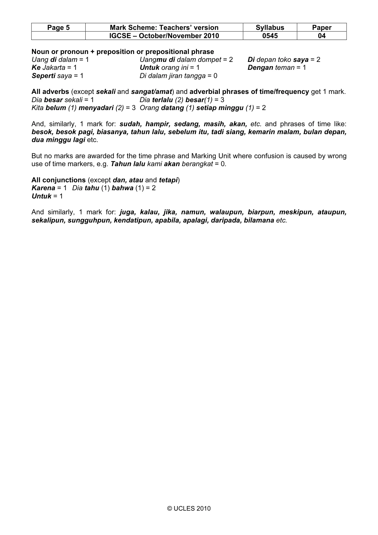 Mark scheme, page 5 of 10