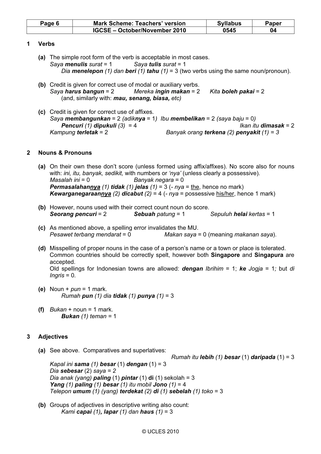 Mark scheme, page 6 of 10