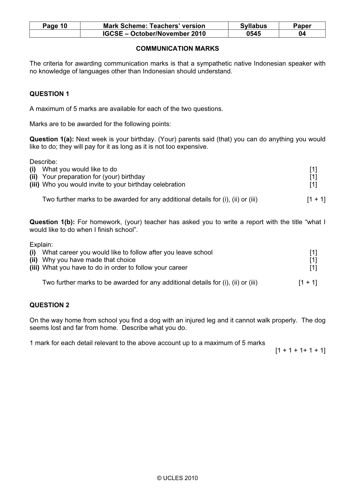 Mark scheme, page 10 of 10