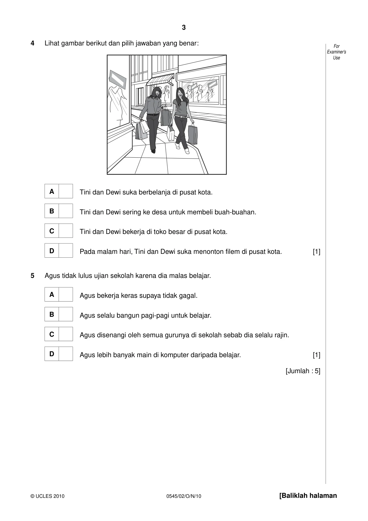 Cambridge IGCSE Indonesian - Foreign Language 0545 2010 Oct/Nov Paper 2 · Variant 1 question paper, page 3 of 16