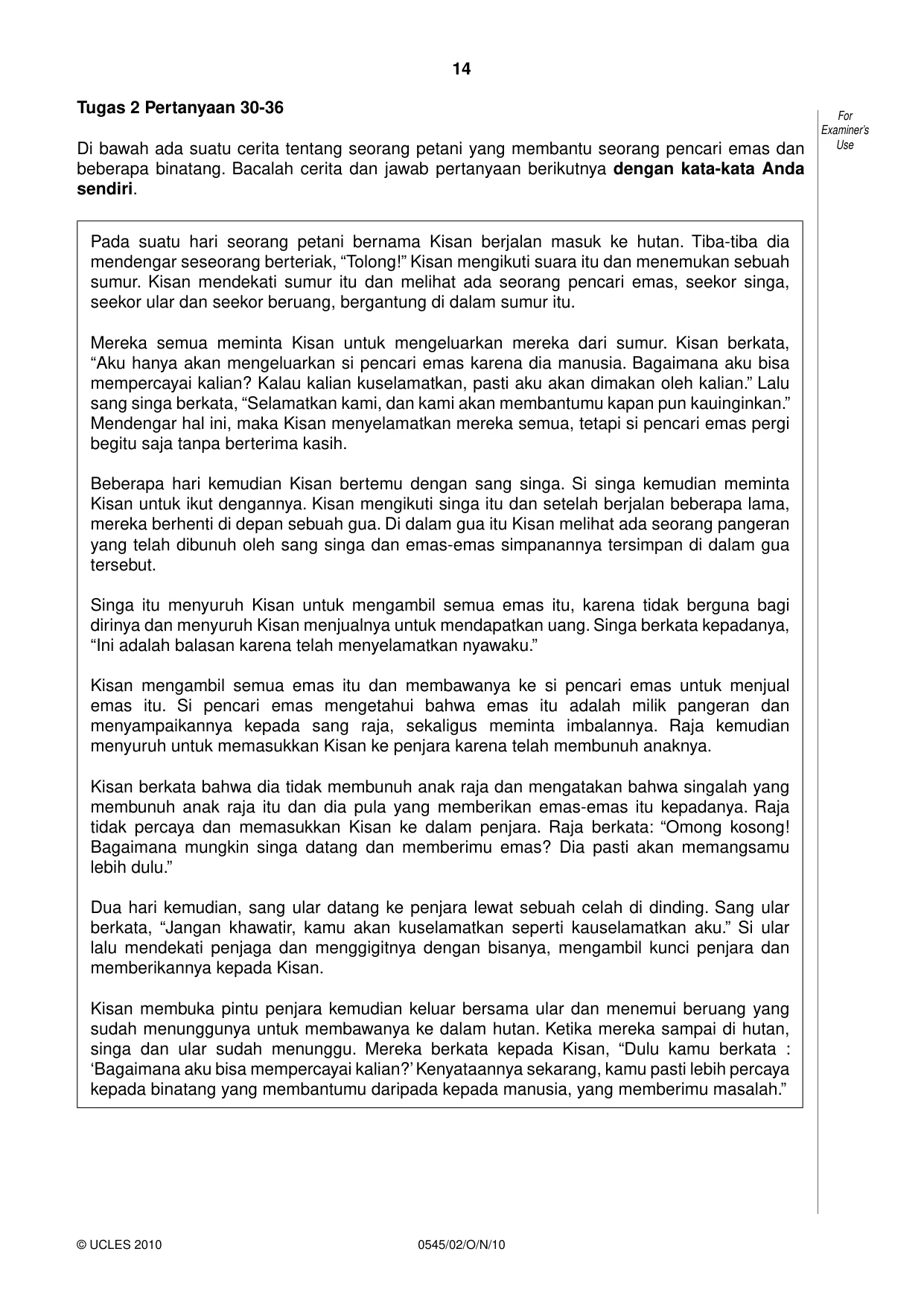 Cambridge IGCSE Indonesian - Foreign Language 0545 2010 Oct/Nov Paper 2 · Variant 1 question paper, page 14 of 16