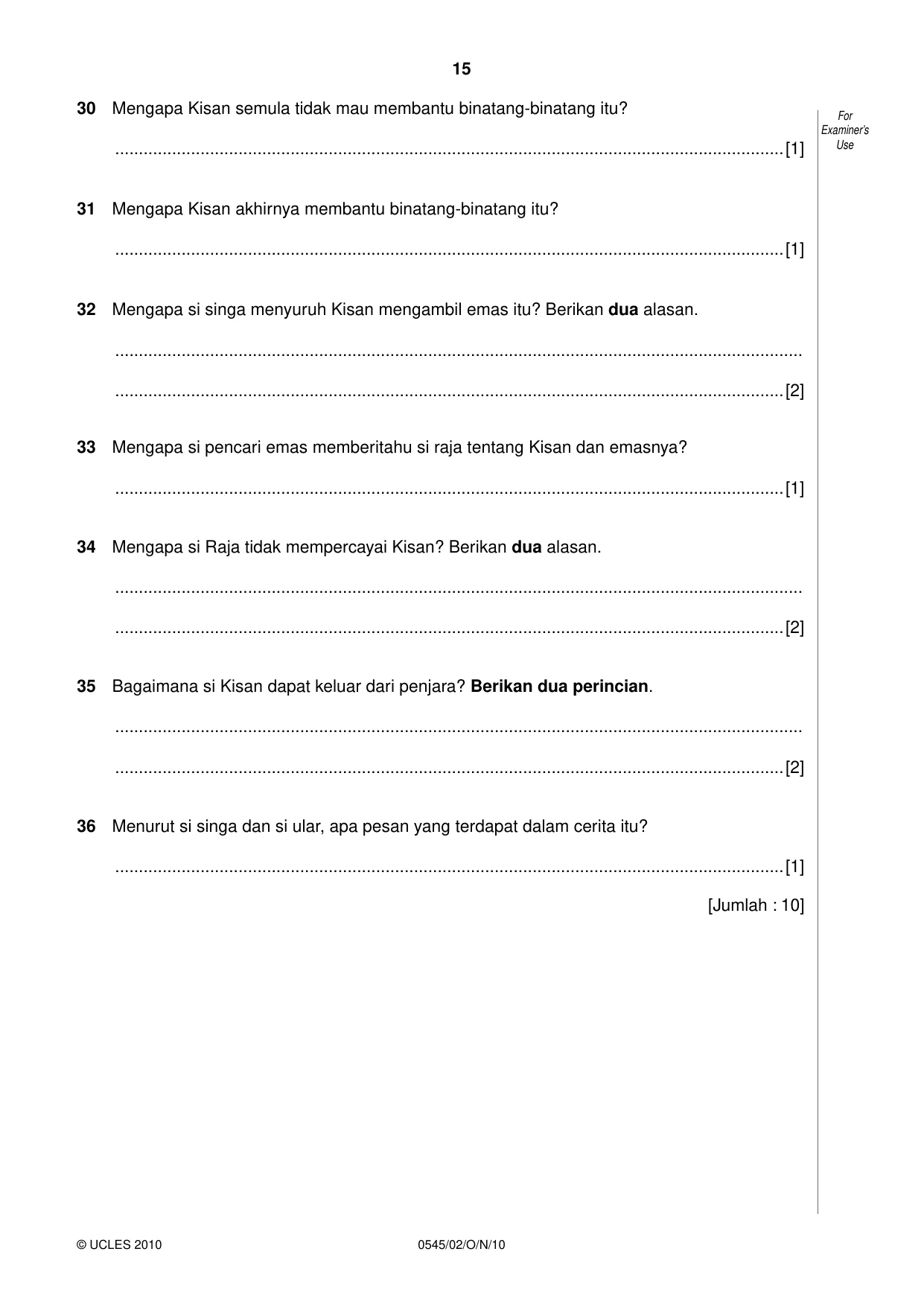Cambridge IGCSE Indonesian - Foreign Language 0545 2010 Oct/Nov Paper 2 · Variant 1 question paper, page 15 of 16