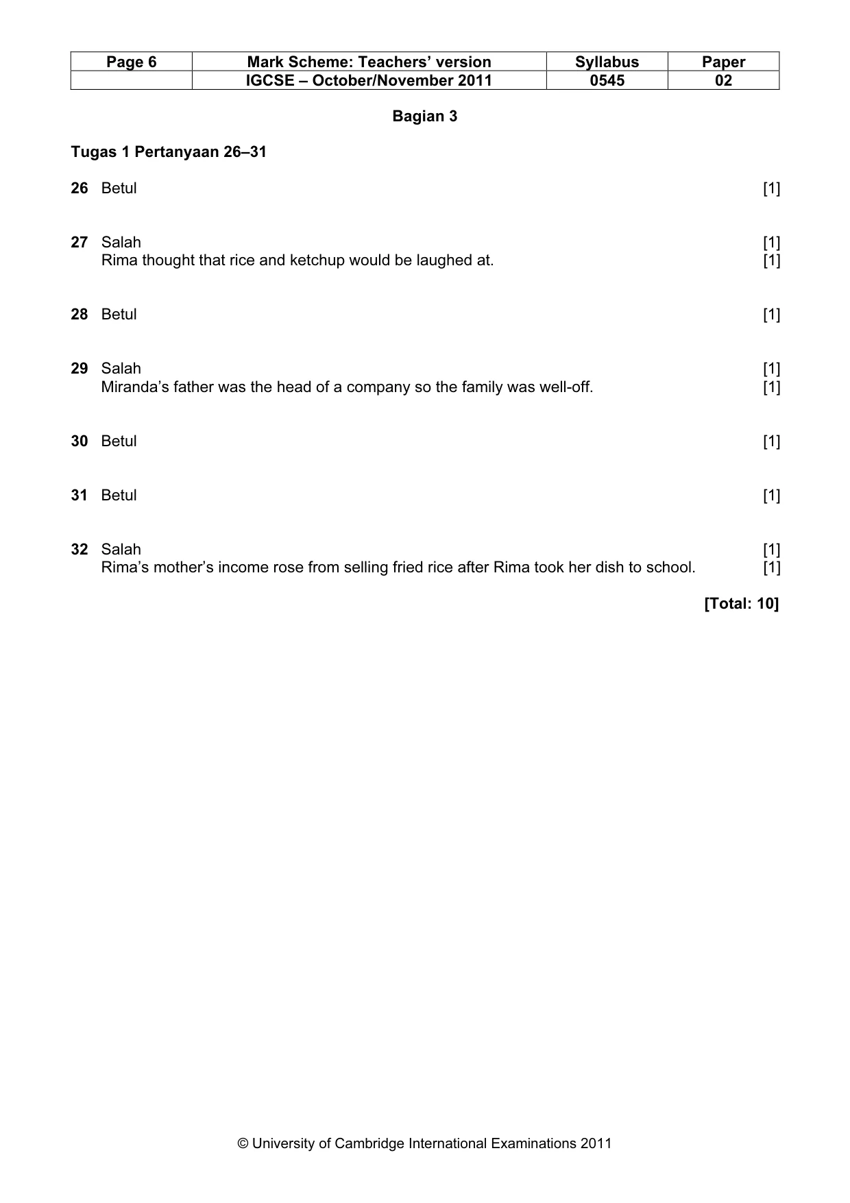 Mark scheme, page 6 of 12