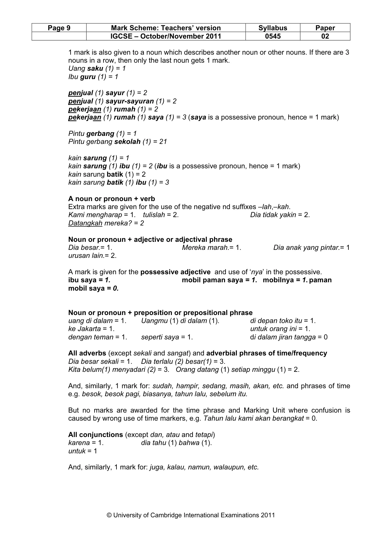 Mark scheme, page 9 of 12