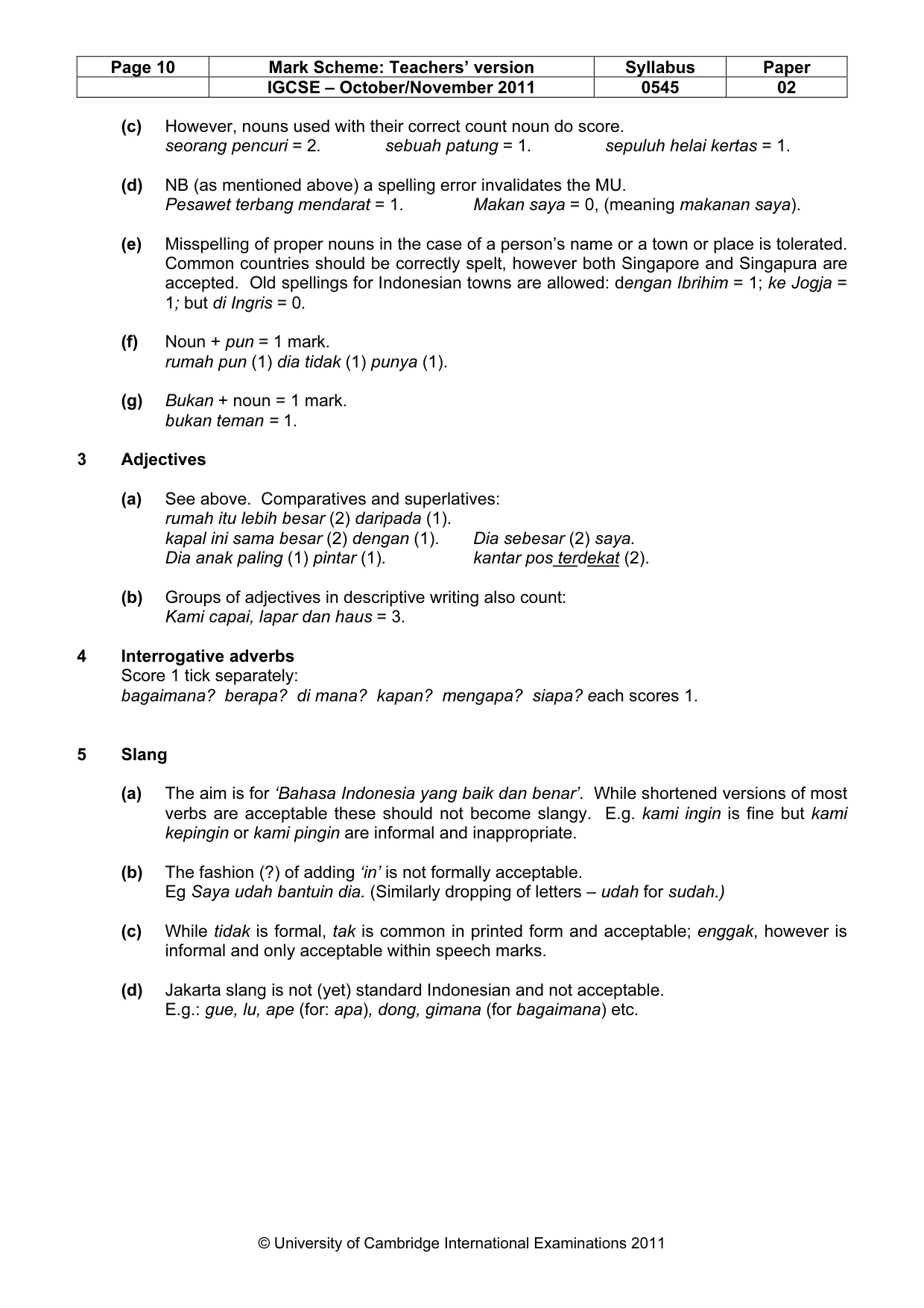 Mark scheme, page 10 of 12