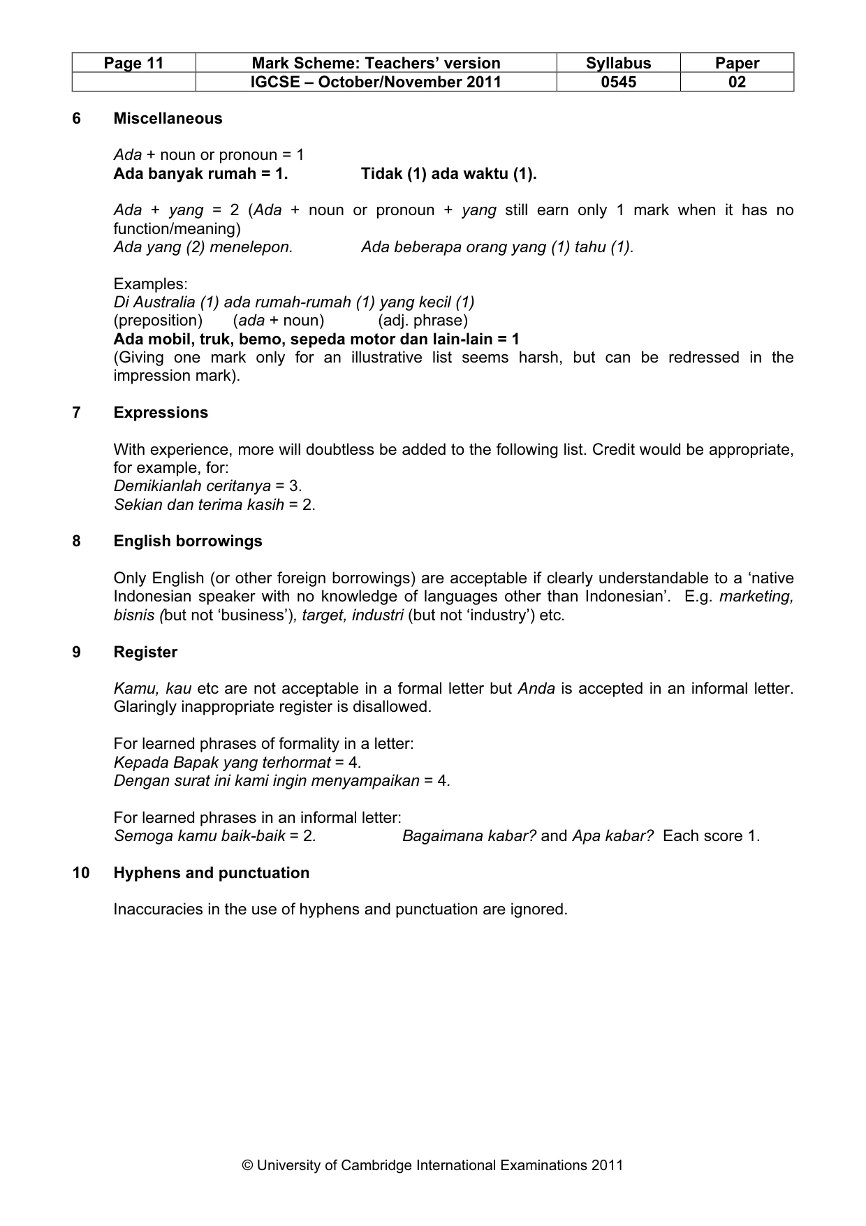 Mark scheme, page 11 of 12
