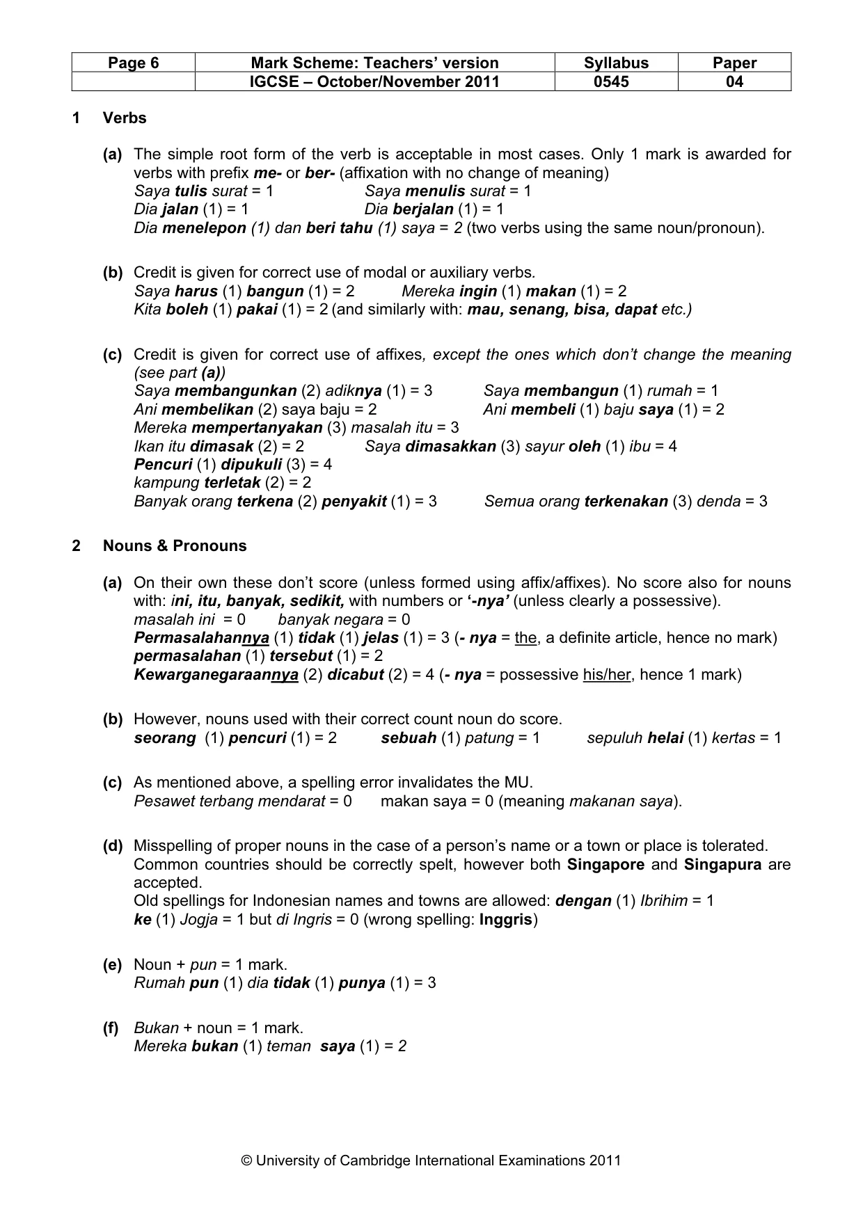Mark scheme, page 6 of 11
