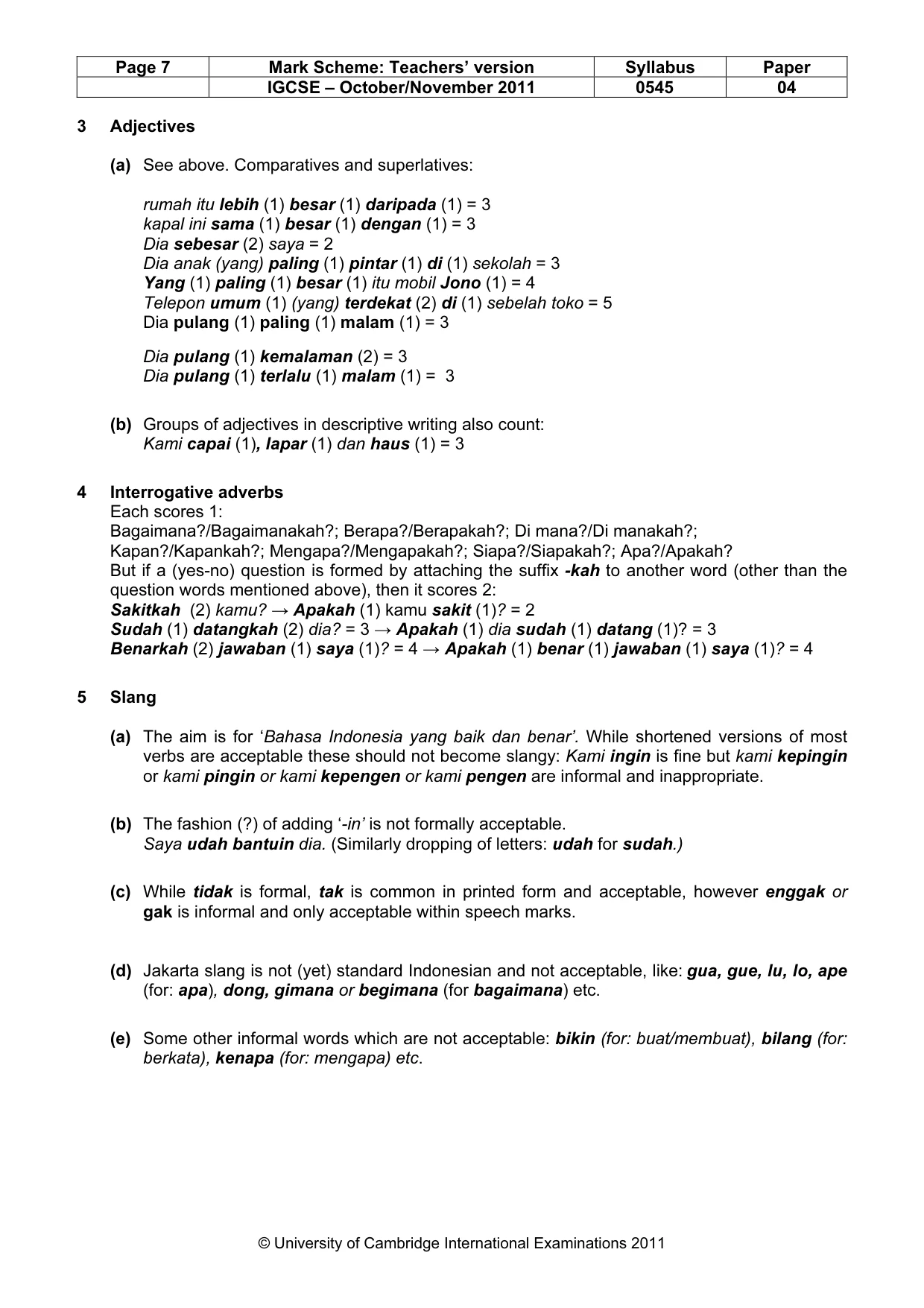 Mark scheme, page 7 of 11
