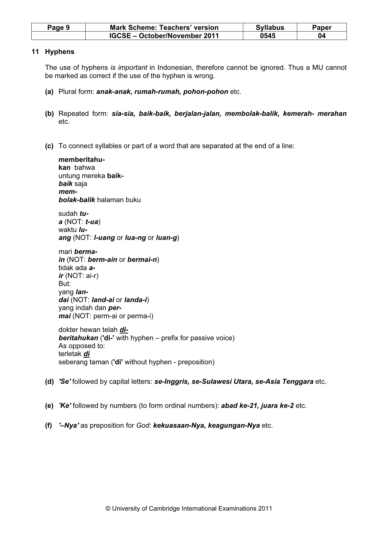 Mark scheme, page 9 of 11