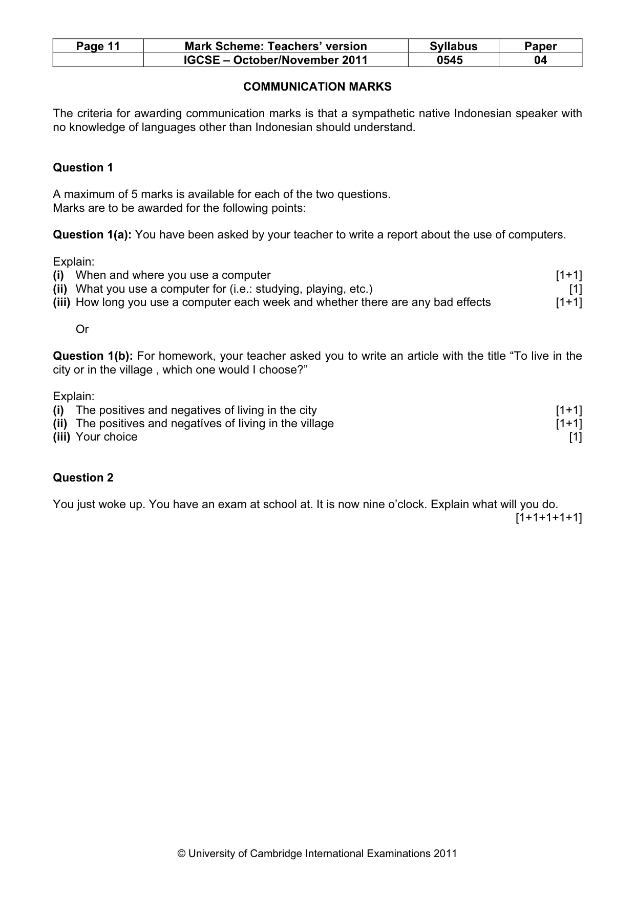 Mark scheme, page 11 of 11